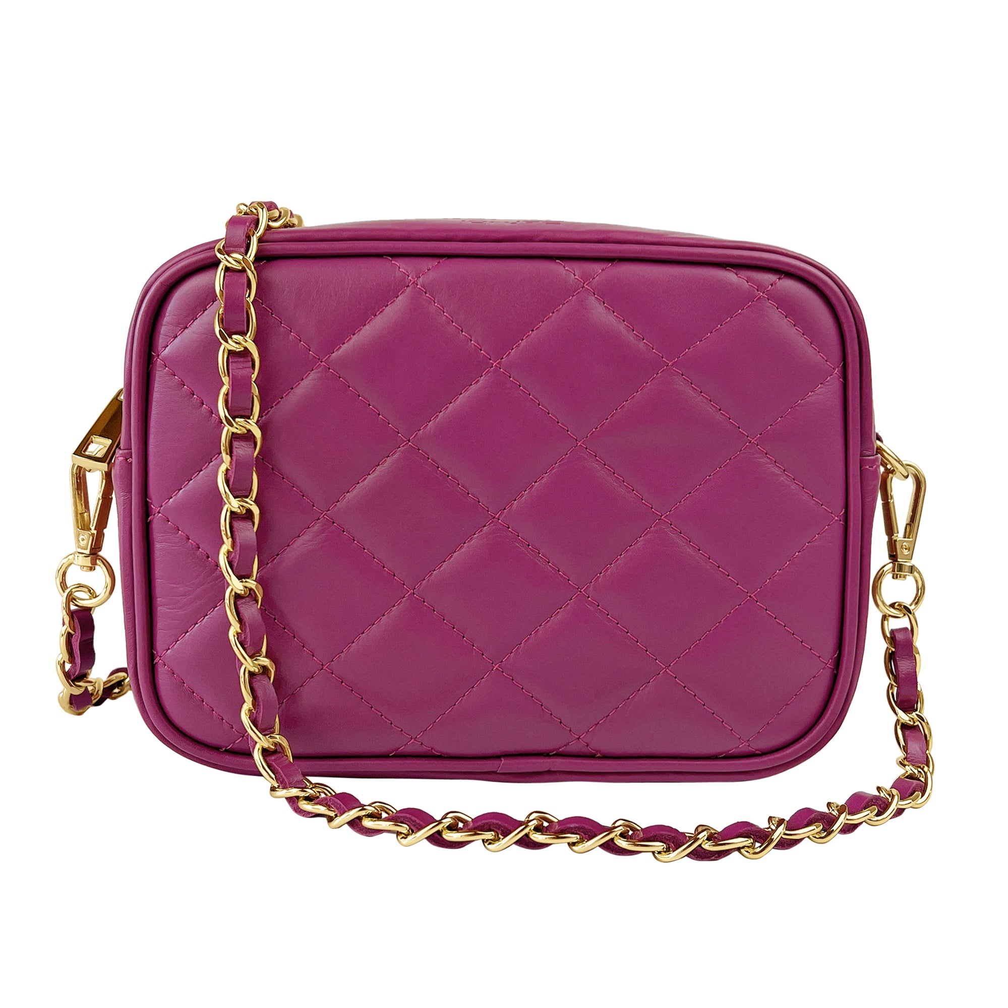 Borsa Donna a Tracolla, In Vera Pelle Trapuntata, Made in Italy, Modello Nora Ciclamino