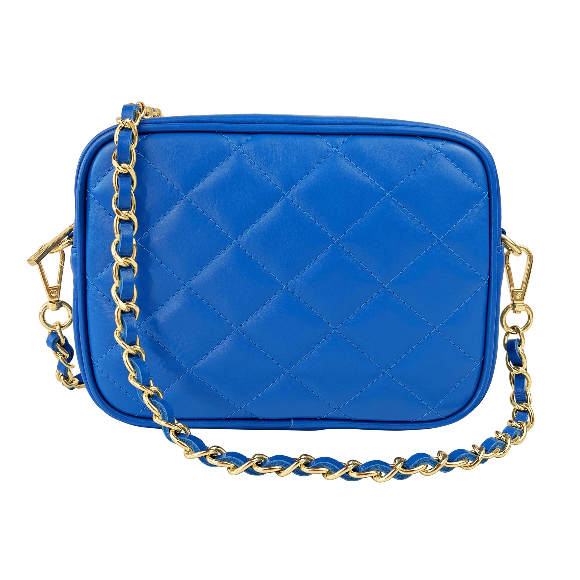 Borsa Donna a Tracolla, In Vera Pelle Trapuntata, Made in Italy, Modello Nora Bluette