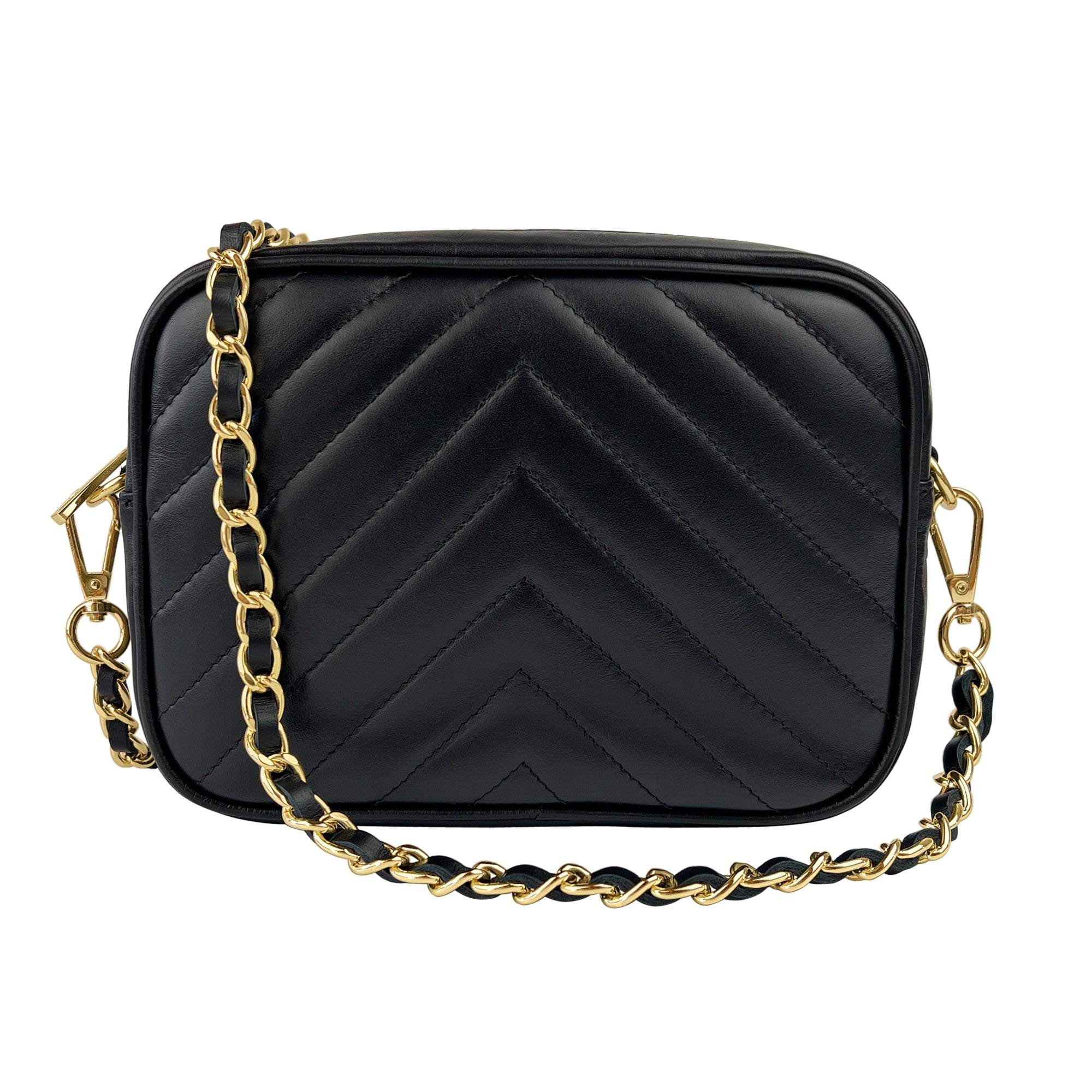 Borsa Donna a Tracolla, In Vera Pelle Trapuntata, Made in Italy, Modello Lola Nero