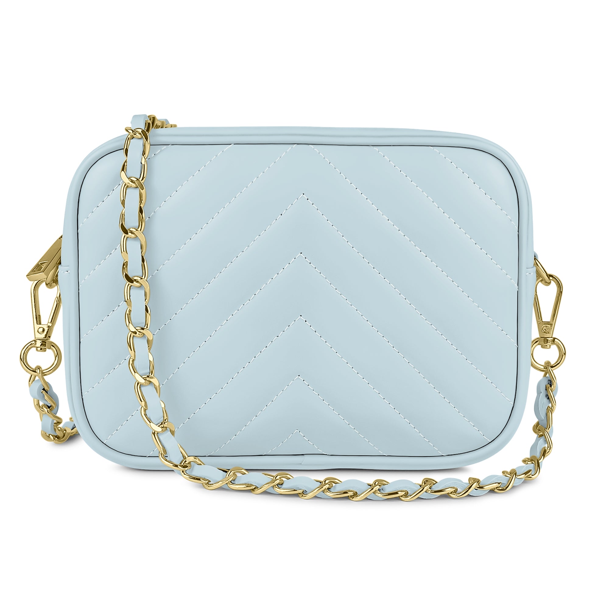 Borsa Donna a Tracolla, In Vera Pelle Trapuntata, Made in Italy, Modello Lola Celeste