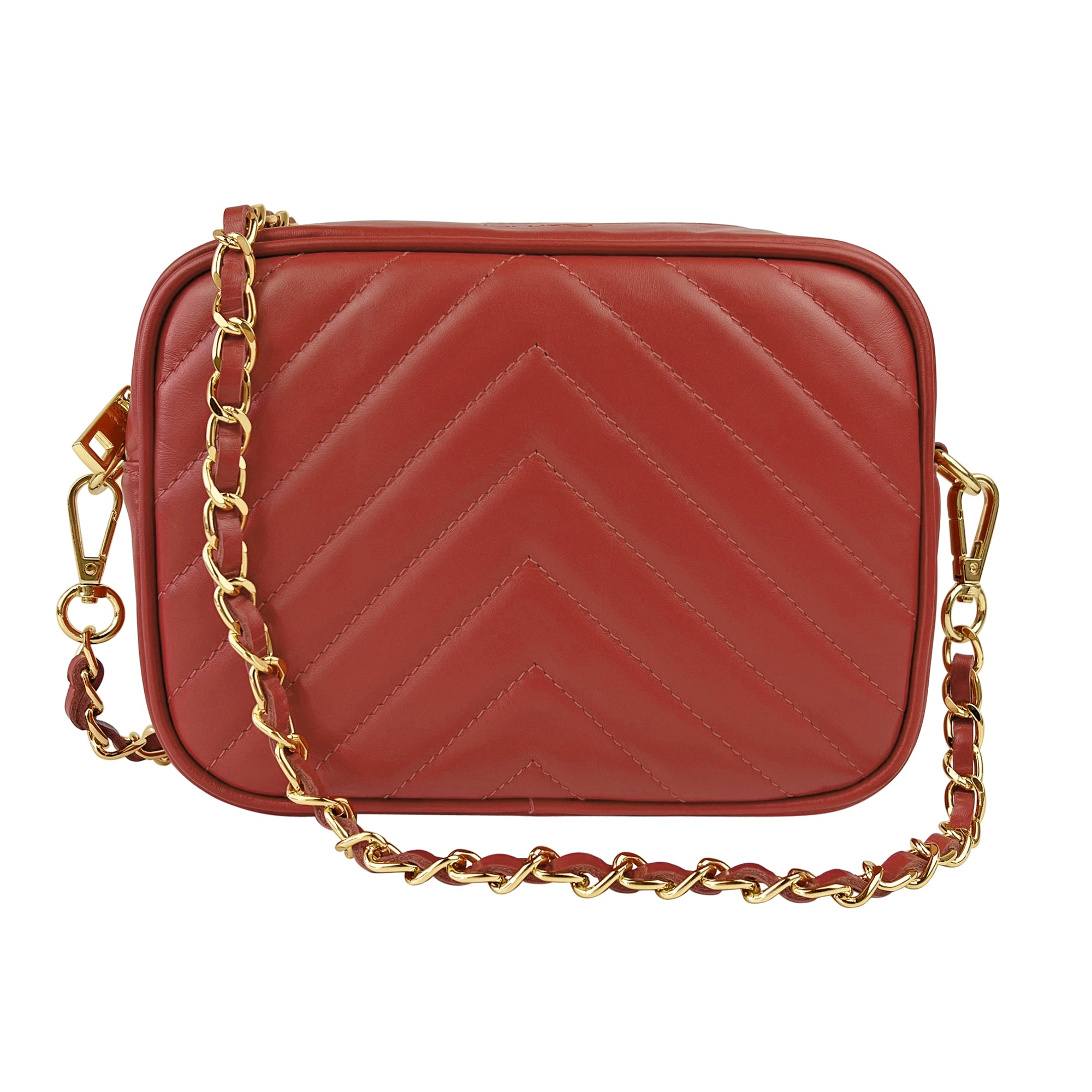 Borsa Donna a Tracolla, In Vera Pelle Trapuntata, Made in Italy, Modello Lola Rosso Mattone