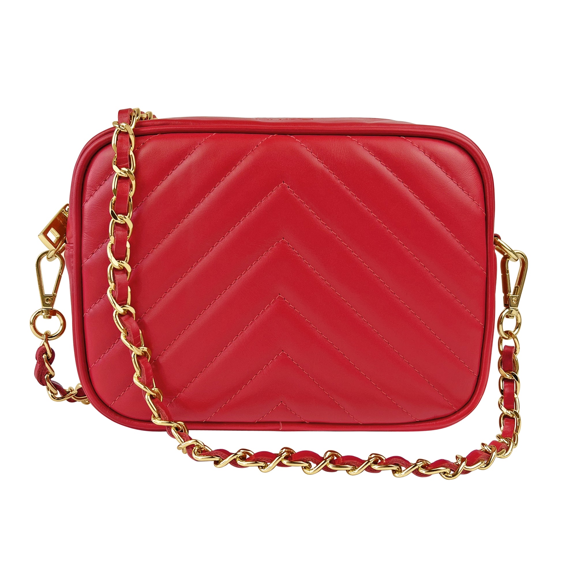 Borsa Donna a Tracolla, In Vera Pelle Trapuntata, Made in Italy, Modello Lola Rosso