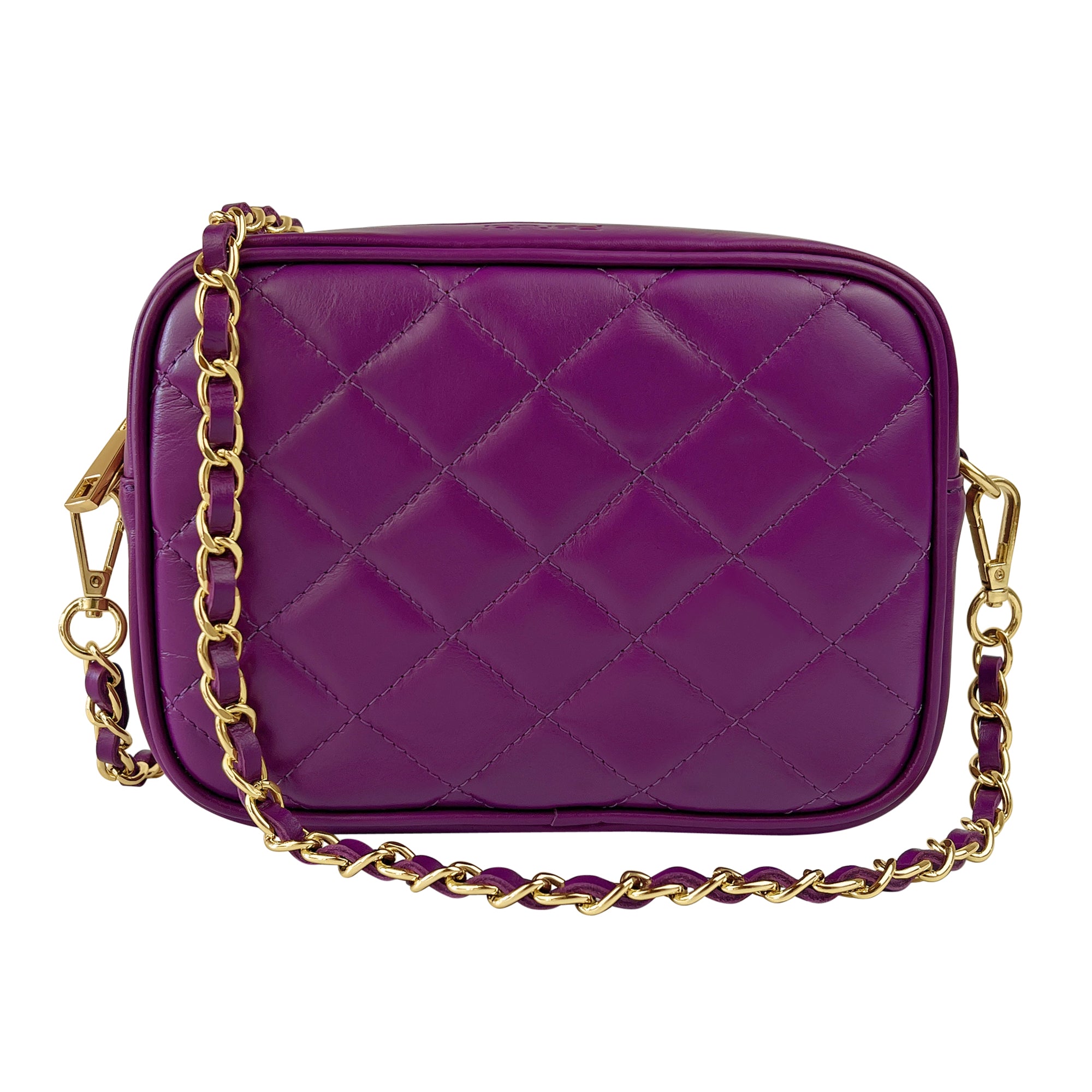 Borsa Donna a Tracolla, In Vera Pelle Trapuntata, Made in Italy, Modello Nora Viola Porpora