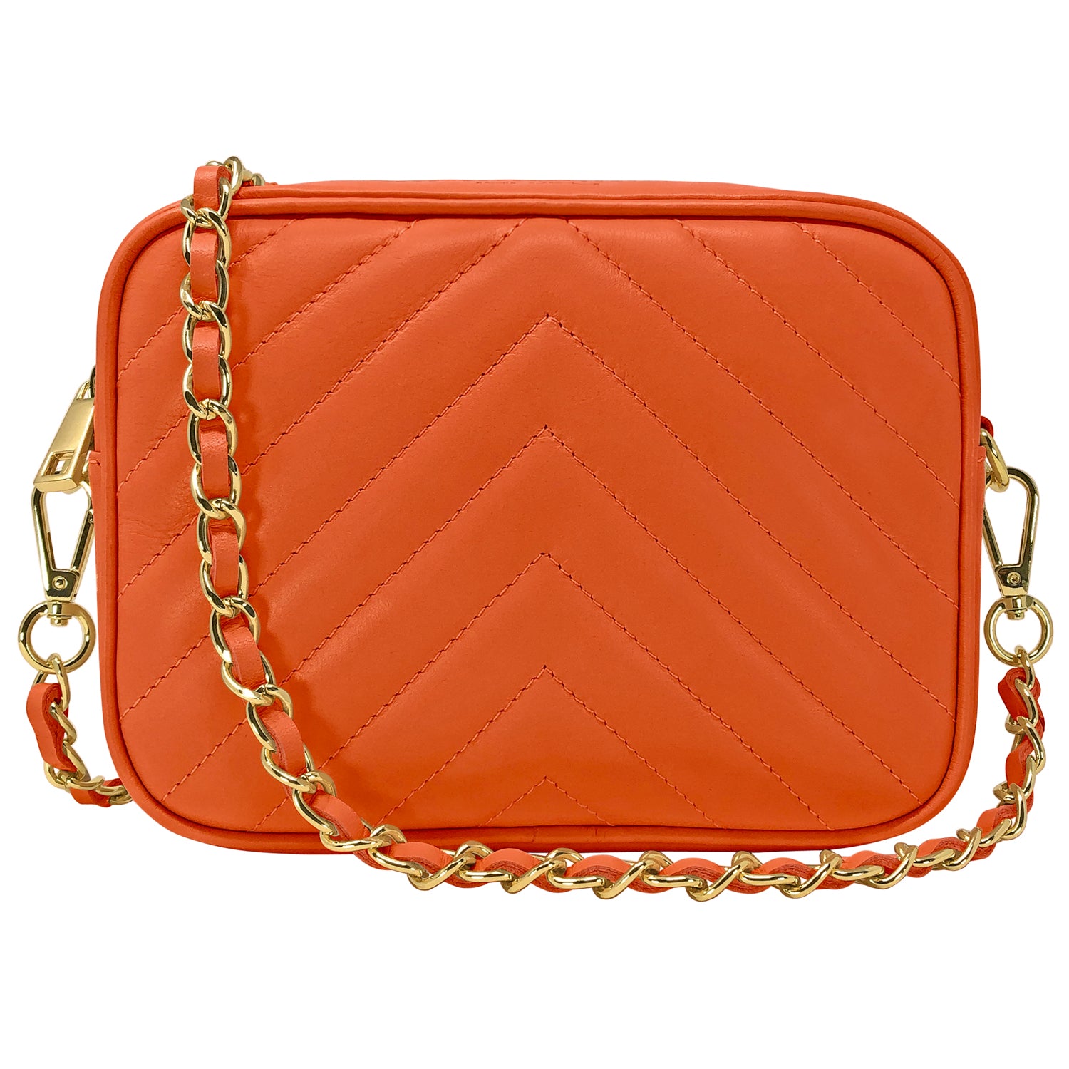 Borsa Donna a Tracolla, In Vera Pelle Trapuntata, Made in Italy, Modello Lola Arancione