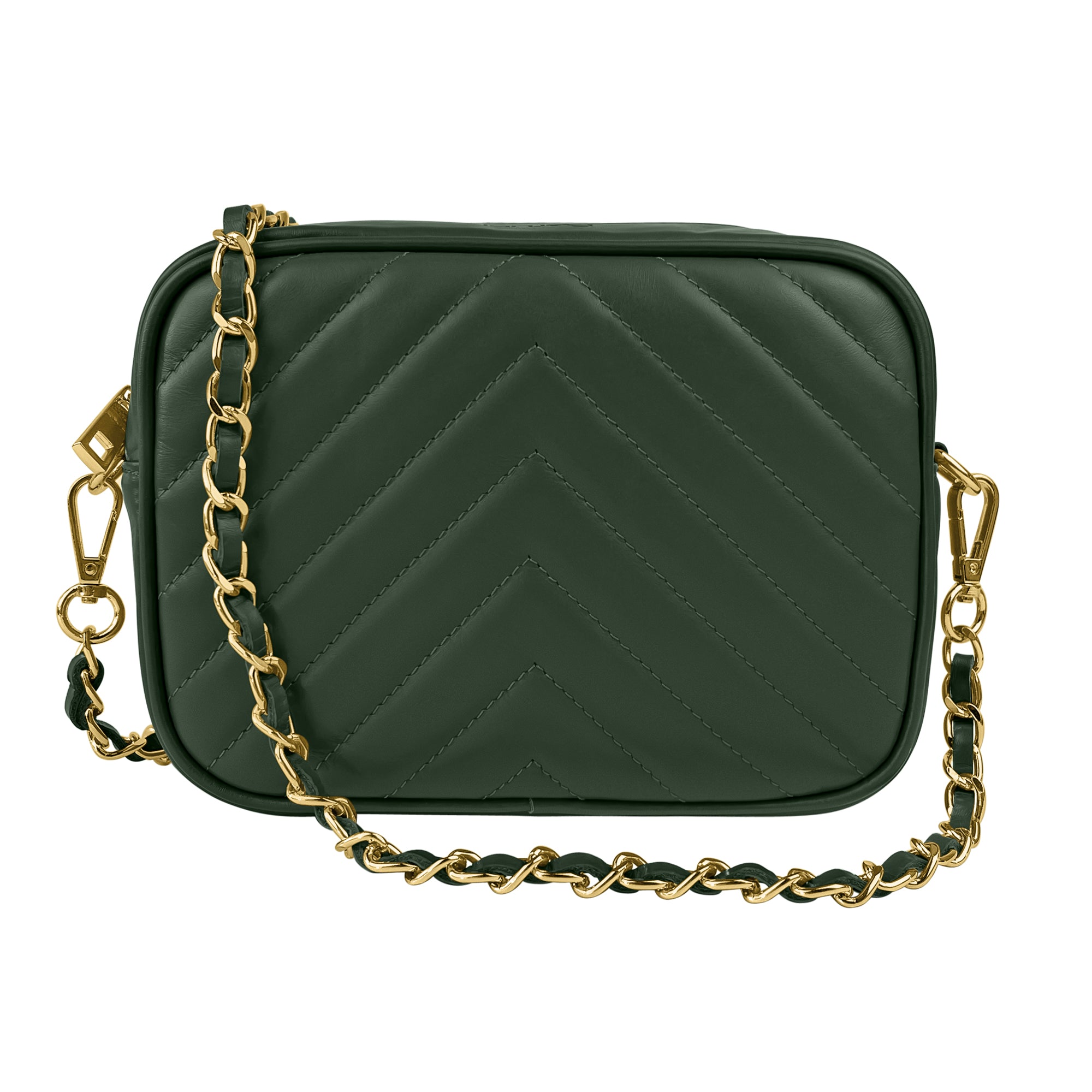 Borsa Donna a Tracolla, In Vera Pelle Trapuntata, Made in Italy, Modello Lola Verde Foresta