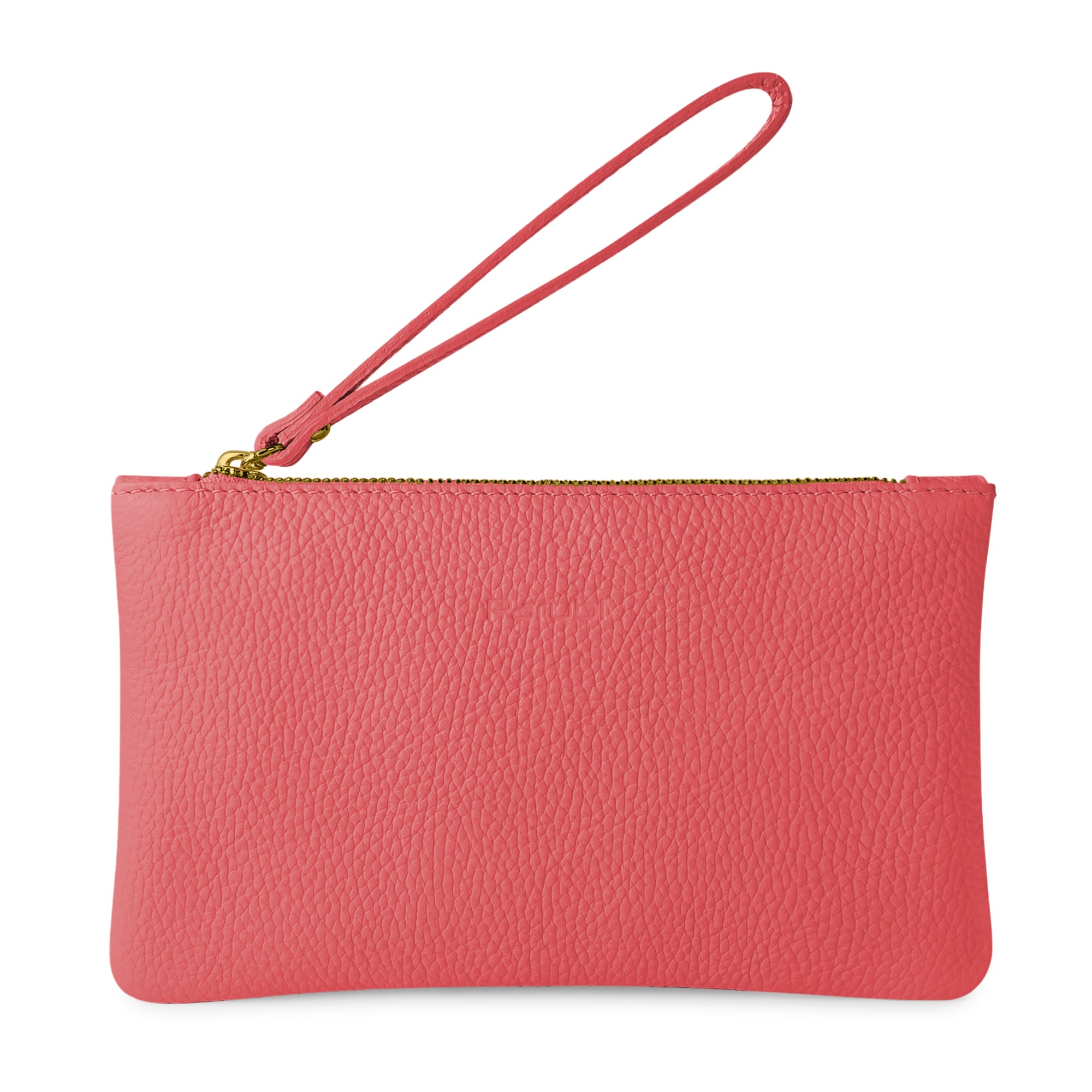Pochette Donna a Mano, In Vera Pelle, Made in Italy, Modello Aura Rosa Corallo