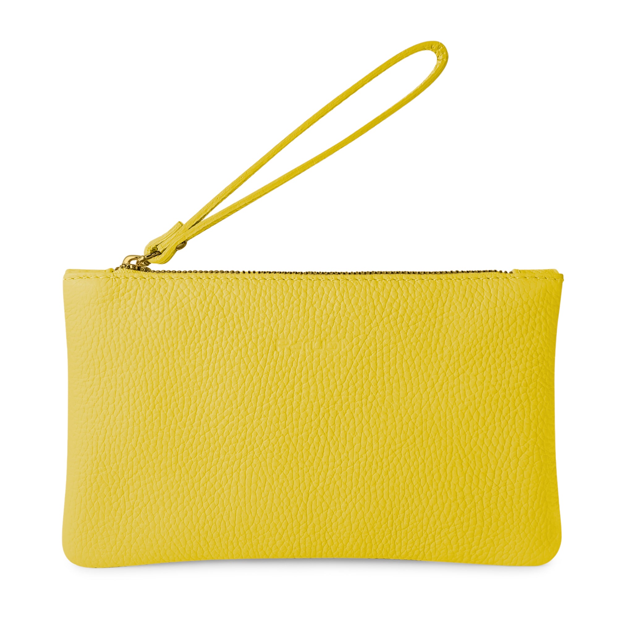 Pochette Donna a Mano, In Vera Pelle, Made in Italy, Modello Aura Giallo Chiaro