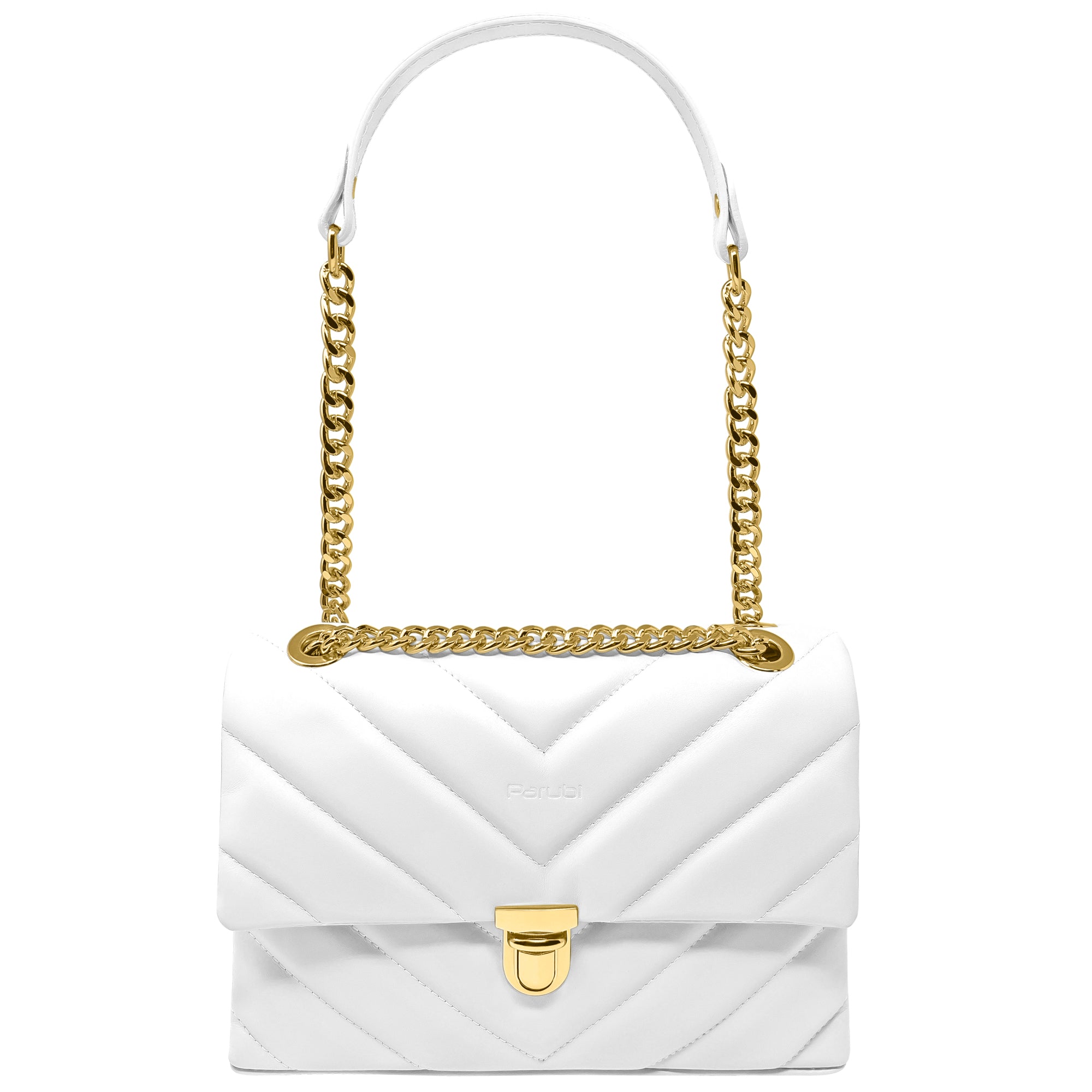 Borsa Donna a Tracolla e Spalla, In Vera Pelle Trapuntata, Made in Italy, Modello Elda Bianco