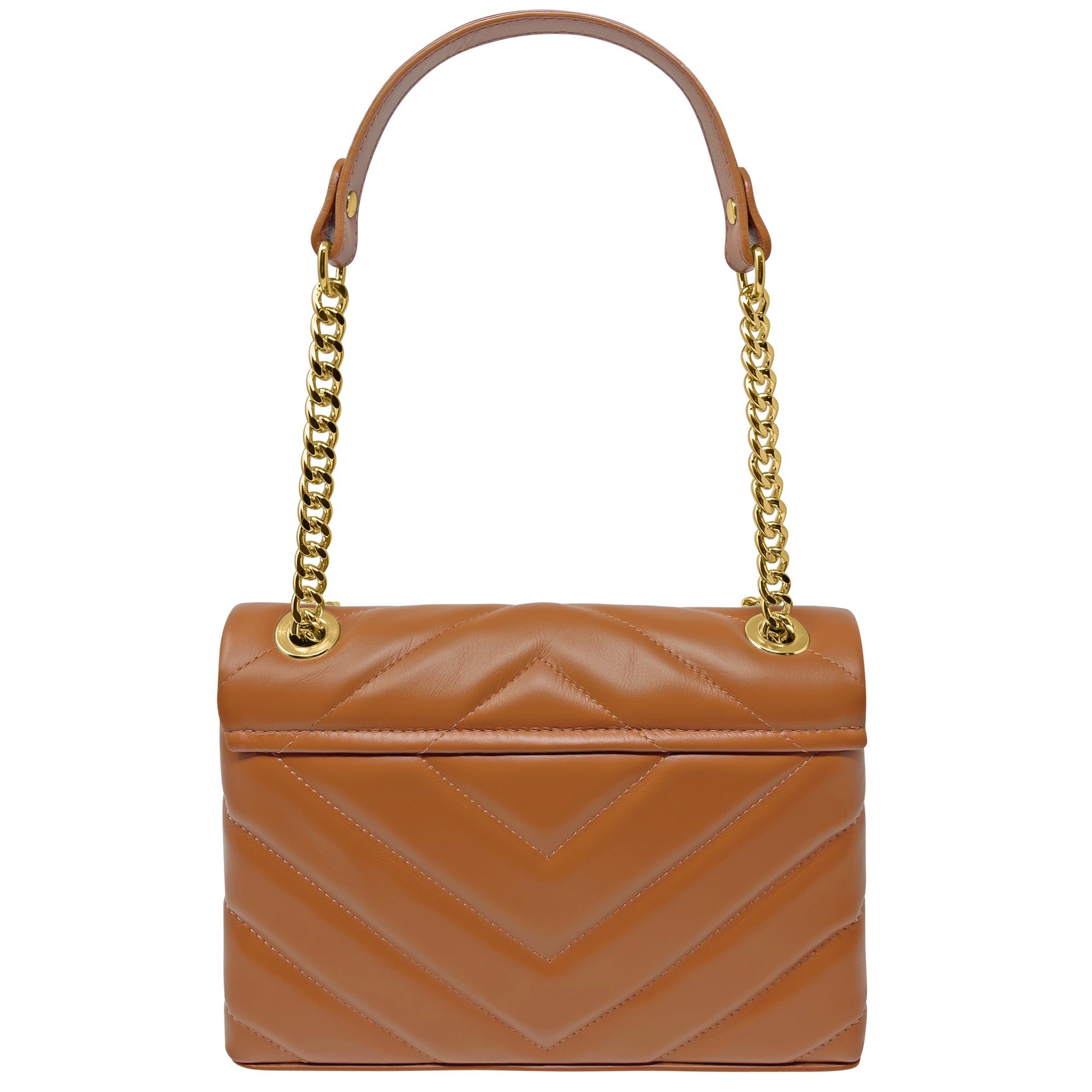 Borsa Donna a Spalla e Tracolla Marrone Cuoio, In Vera Pelle, Made in Italy, Elda