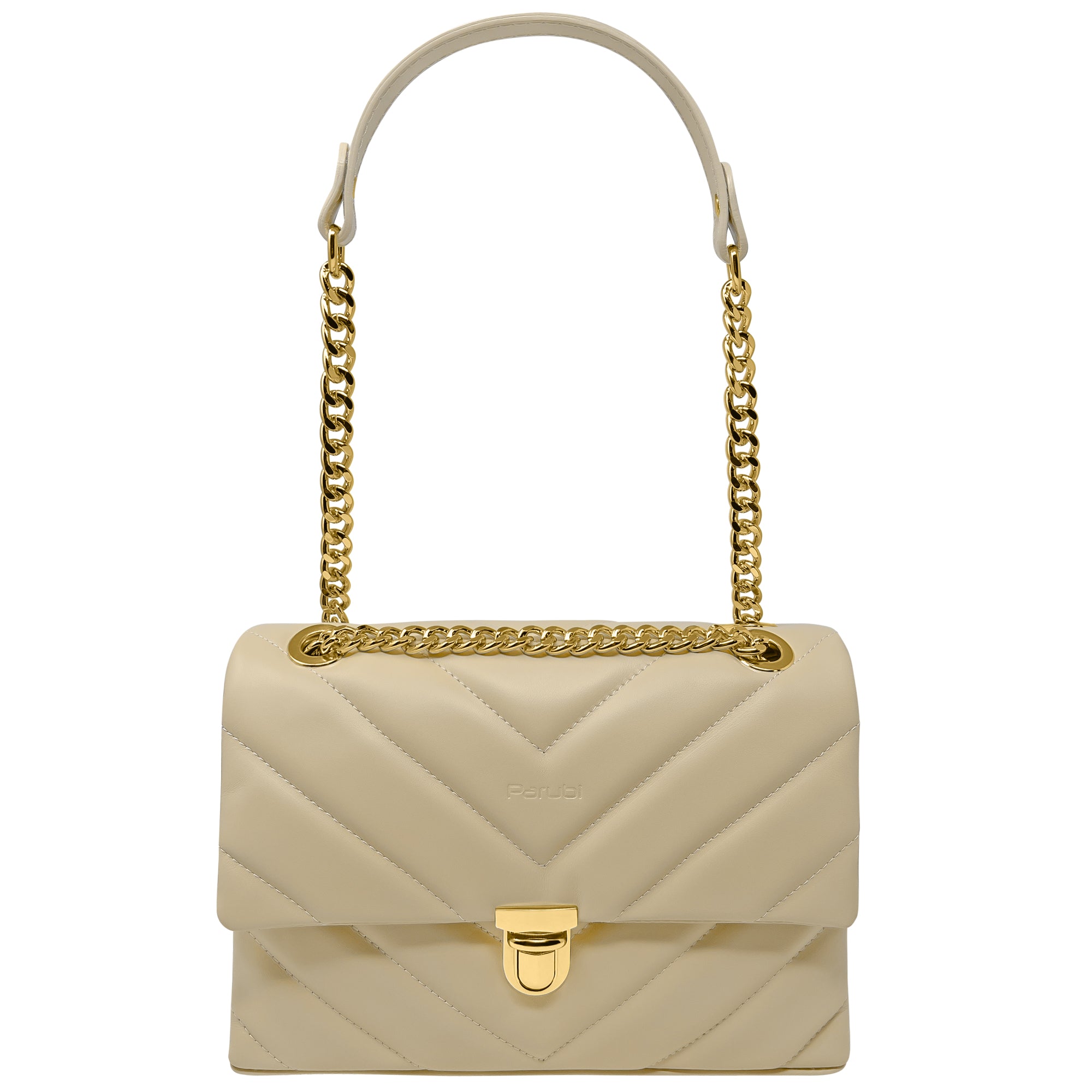 Borsa Donna a Tracolla e Spalla, In Vera Pelle Trapuntata, Made in Italy, Modello Elda Beige