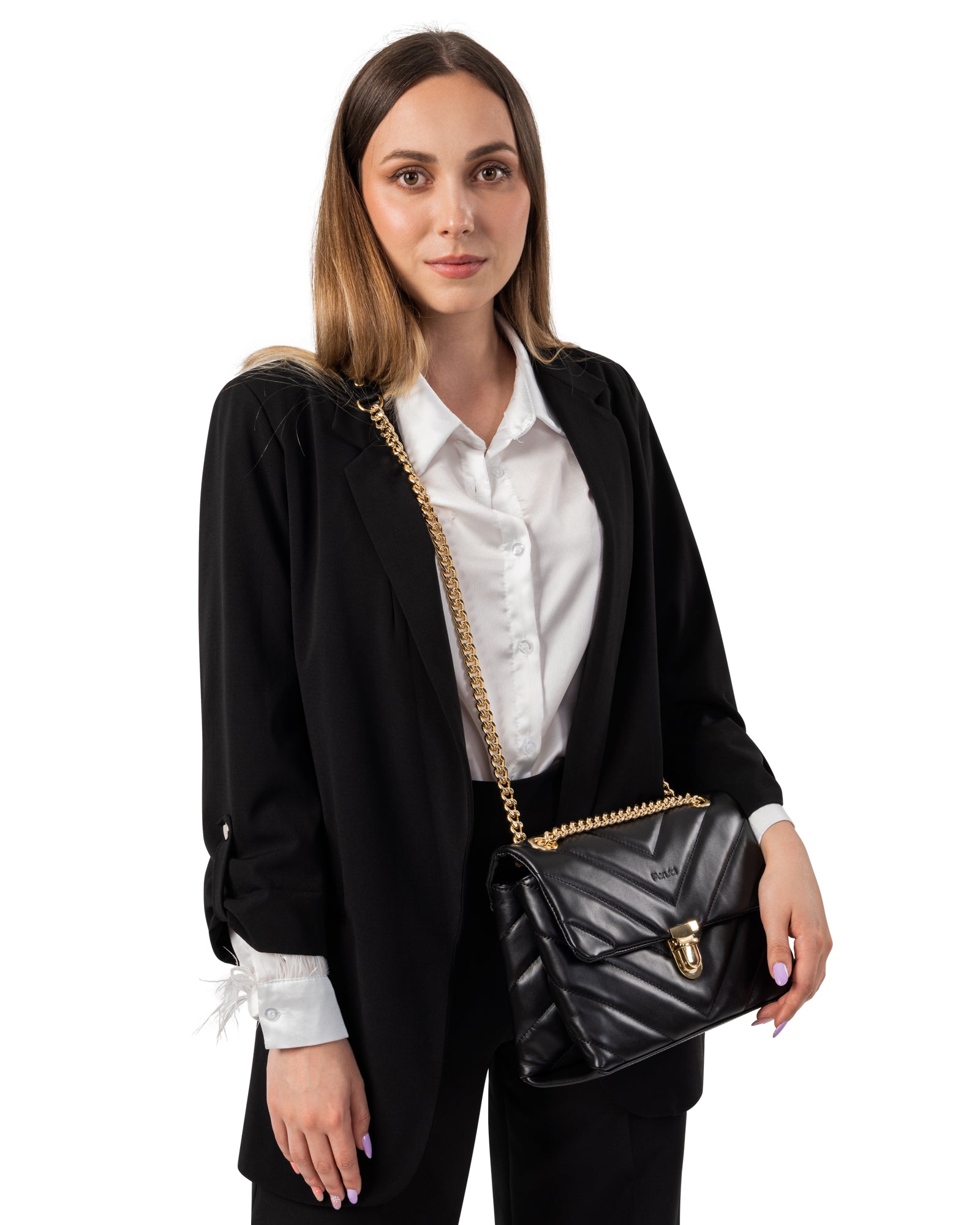 Borsa Donna a Tracolla e Spalla, In Vera Pelle Trapuntata, Made in Italy, Modello Elda