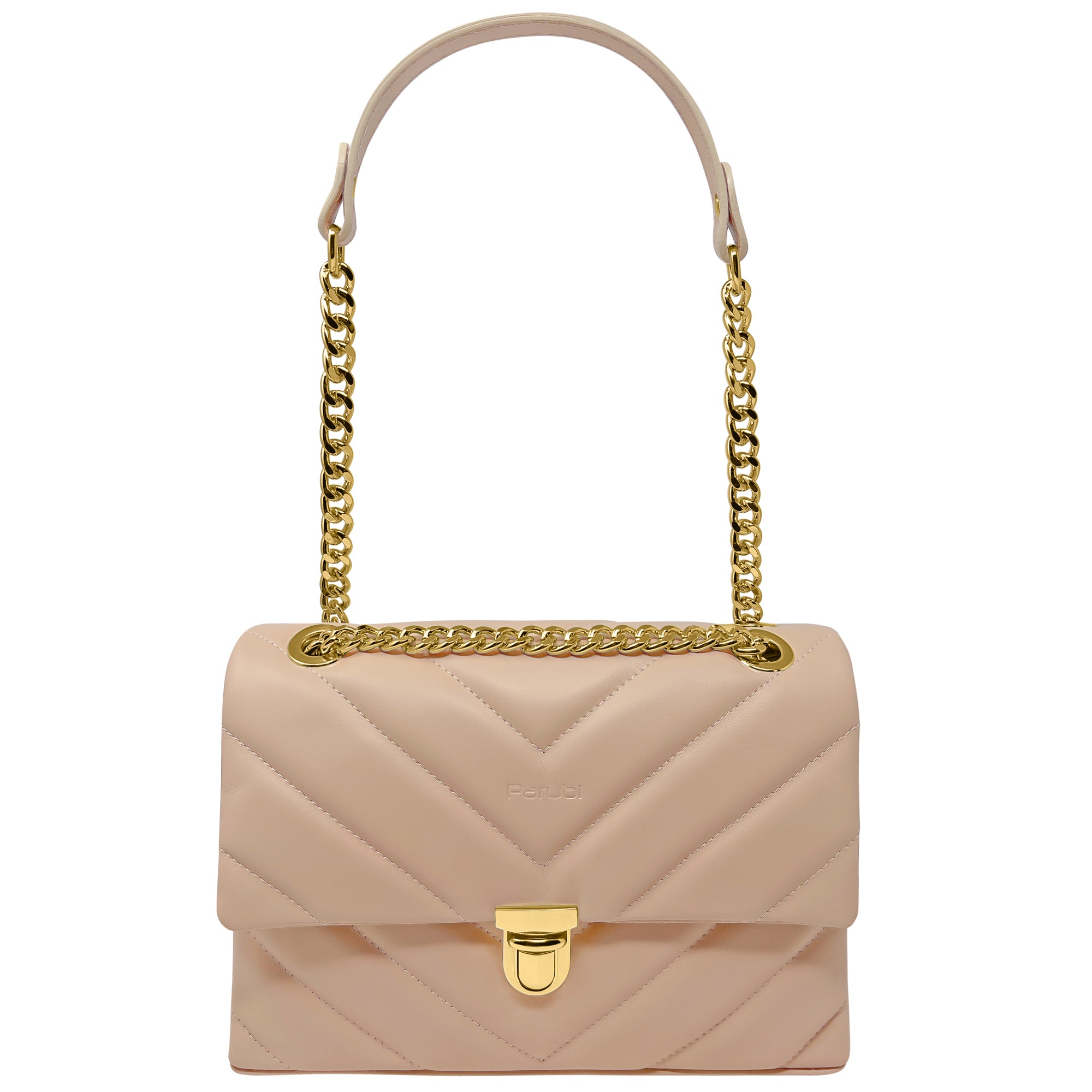Borsa Donna a Tracolla e Spalla, In Vera Pelle Trapuntata, Made in Italy, Modello Elda Rosa Cipria