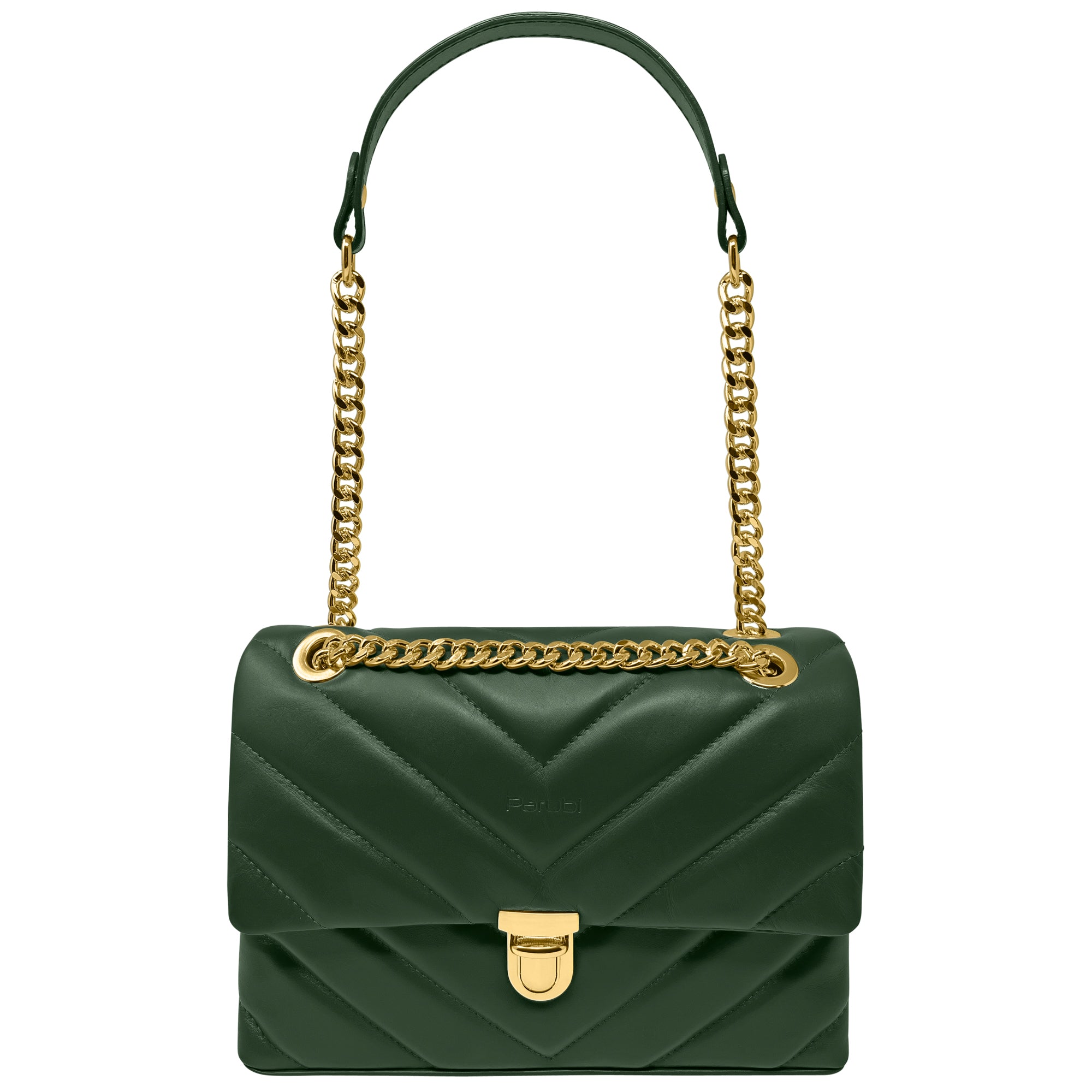 Borsa Donna a Spalla e Tracolla Verde, In Vera Pelle, Made in Italy, Elda