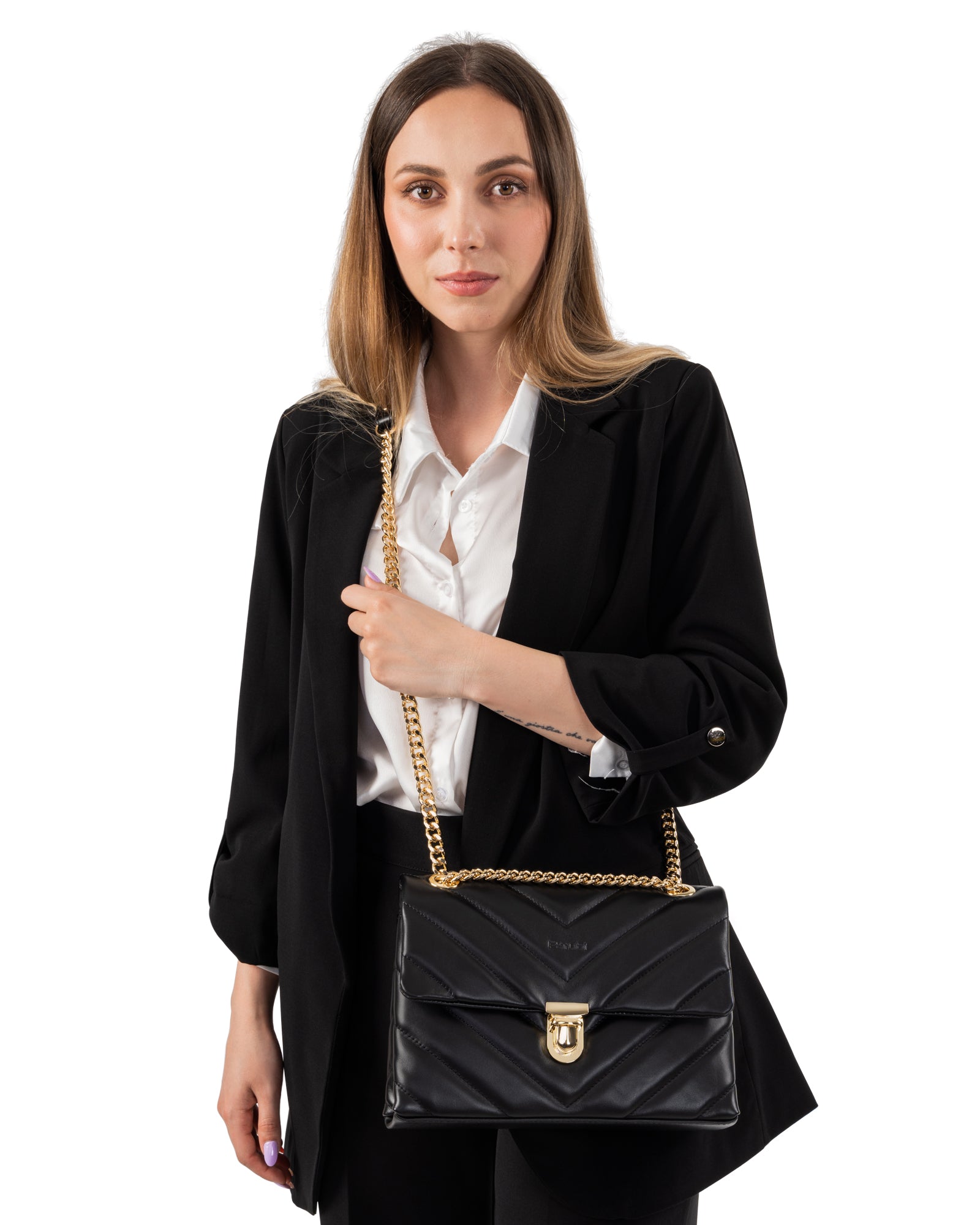 Borsa Donna a Tracolla e Spalla, In Vera Pelle Trapuntata, Made in Italy, Modello Elda