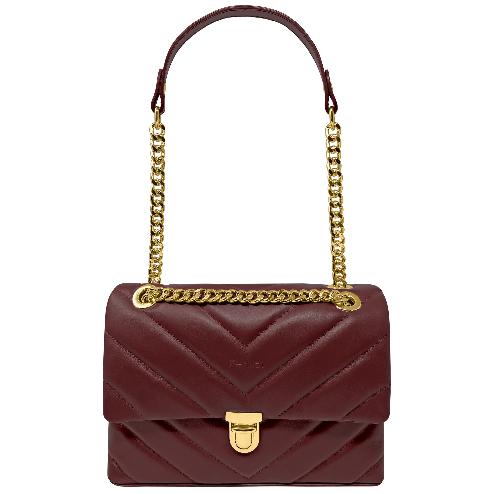 Borsa Donna a Tracolla e Spalla, In Vera Pelle Trapuntata, Made in Italy, Modello Elda Bordeaux