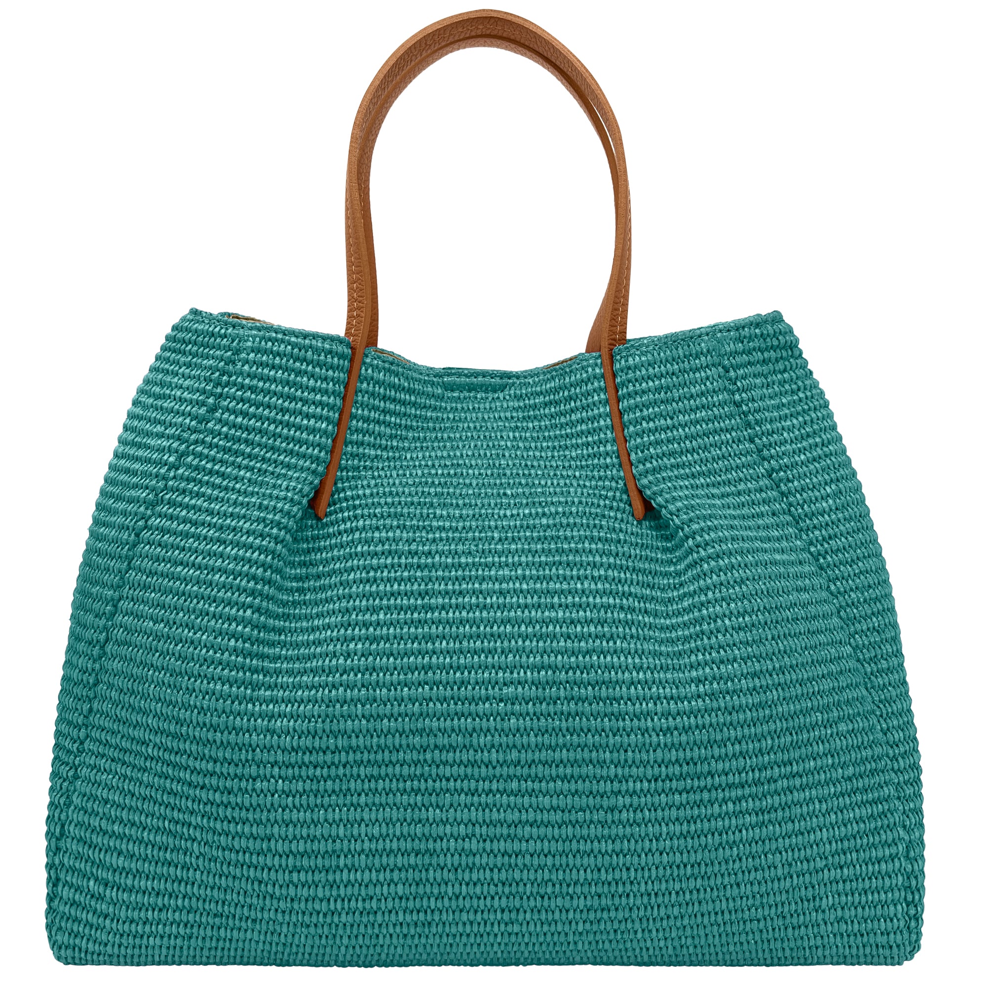 Borsa Donna a Mano con Tracolla, In Rafia e Vera Pelle, Made in Italy, Modello Lena