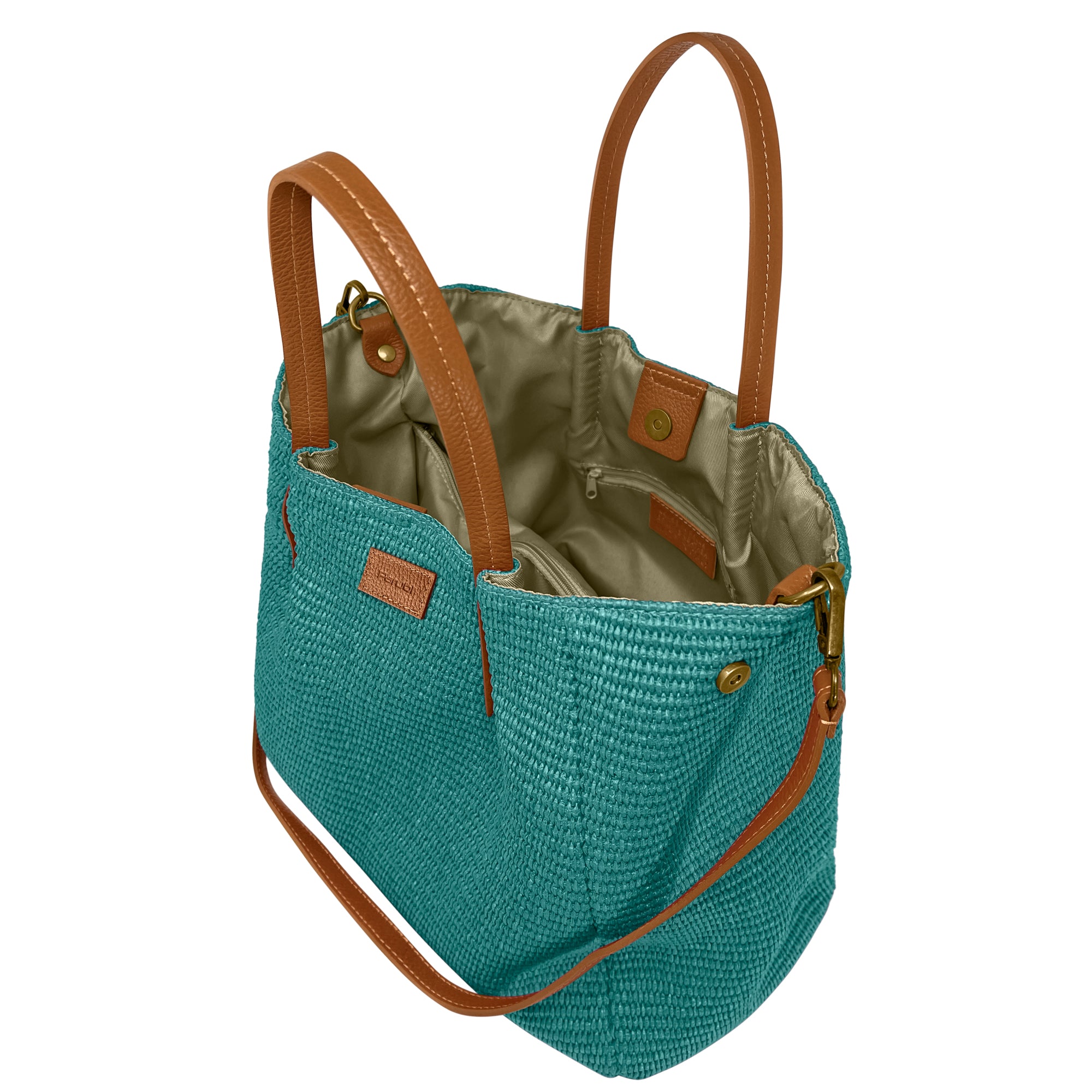 Borsa Donna a Mano con Tracolla, In Rafia e Vera Pelle, Made in Italy, Modello Lena