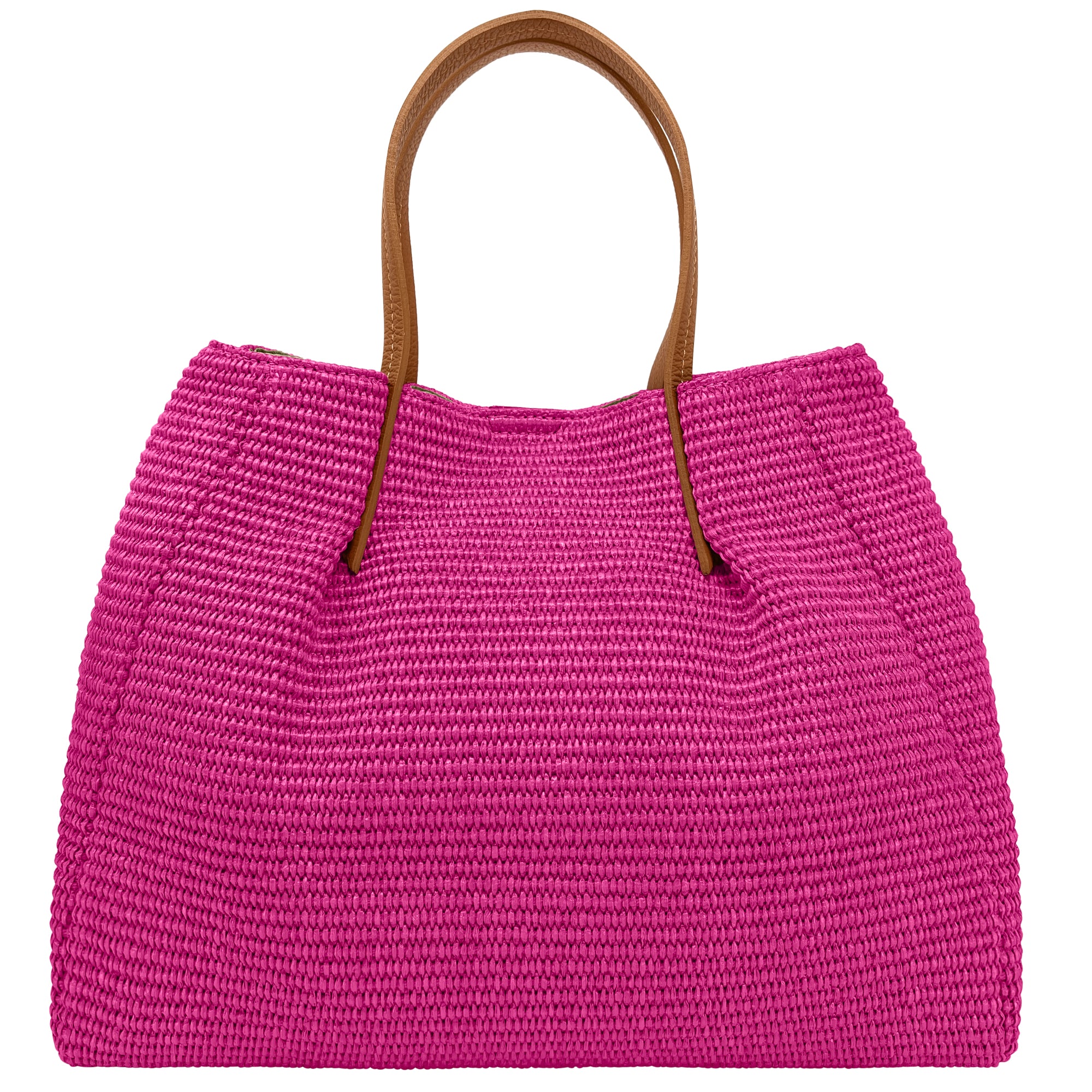 Borsa Donna a Mano con Tracolla, In Rafia e Vera Pelle, Made in Italy, Modello Lena