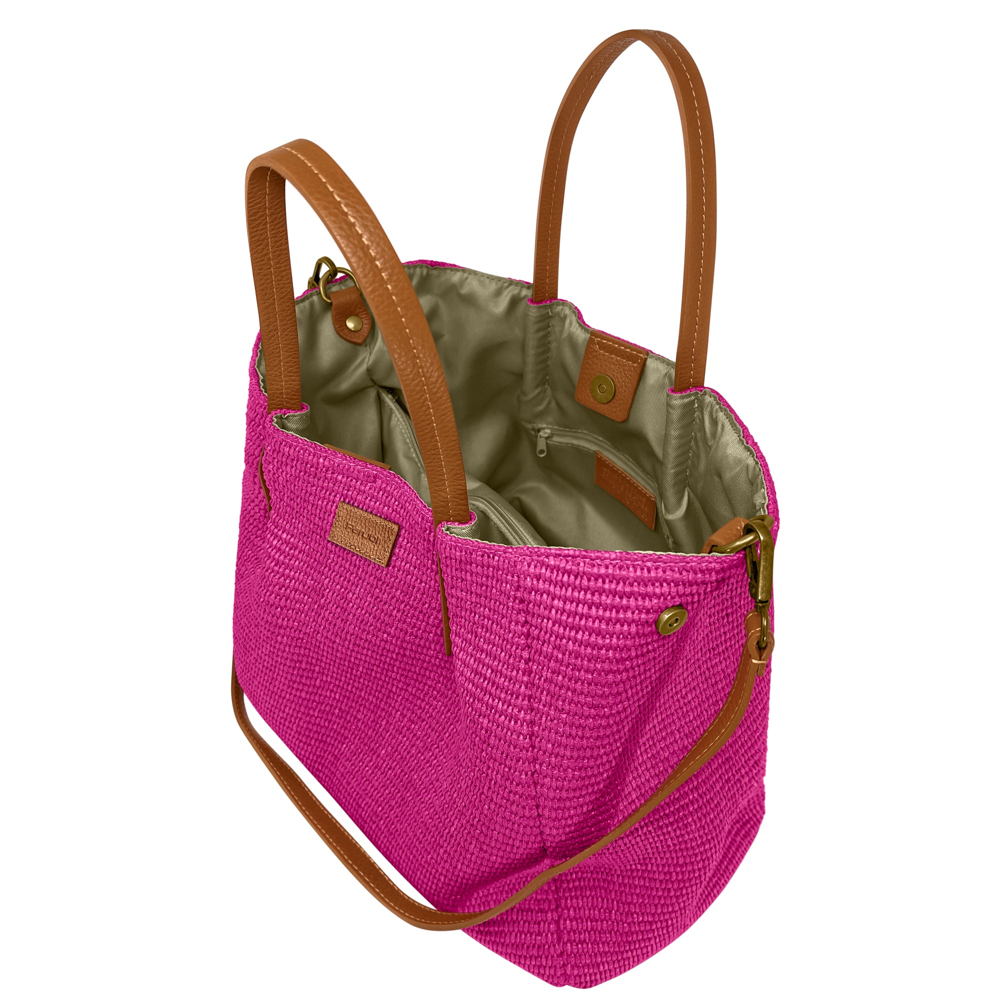 Borsa Donna a Mano con Tracolla, In Rafia e Vera Pelle, Made in Italy, Modello Lena