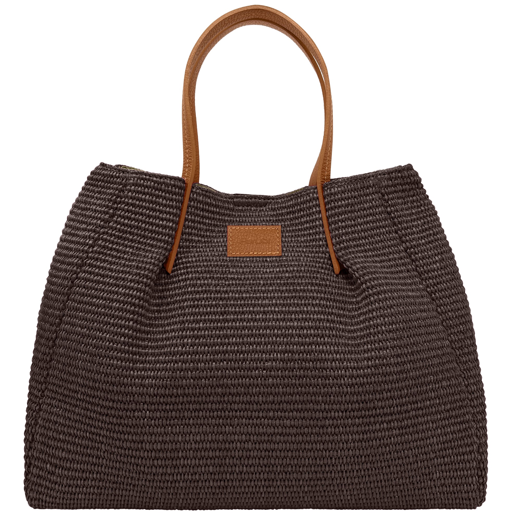 Borsa Donna a Mano con Tracolla, In Rafia e Vera Pelle, Made in Italy, Modello Lena Testa di Moro
