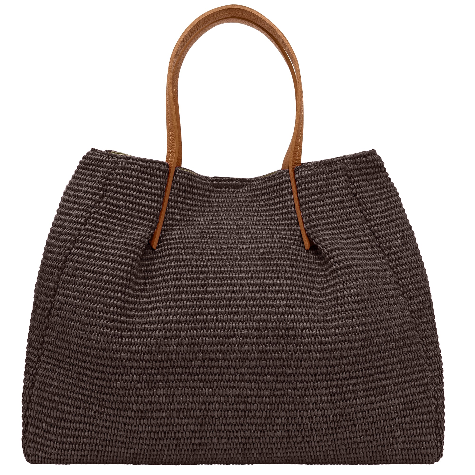 Borsa Donna a Mano con Tracolla, In Rafia e Vera Pelle, Made in Italy, Modello Lena