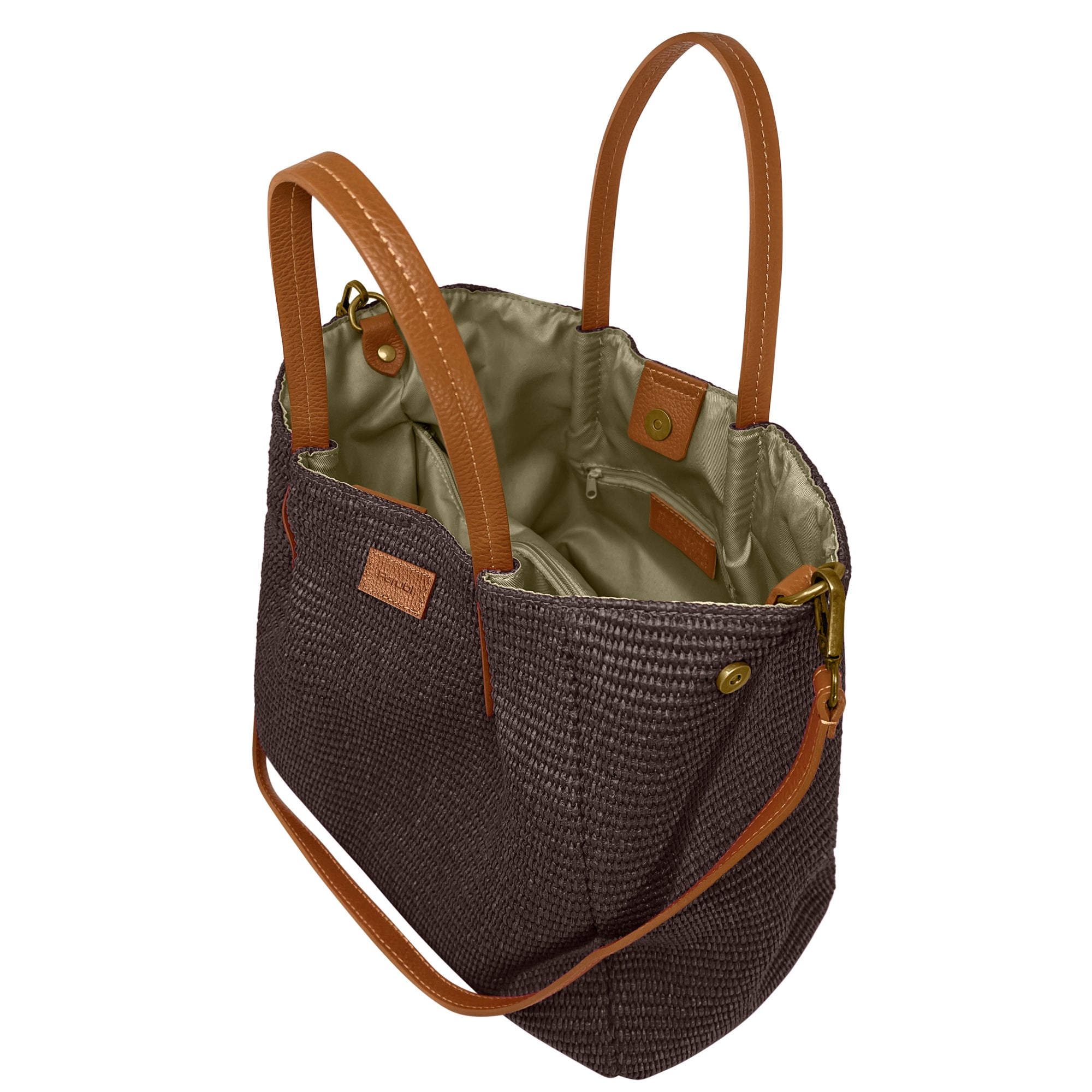 Borsa Donna a Mano con Tracolla, In Rafia e Vera Pelle, Made in Italy, Modello Lena
