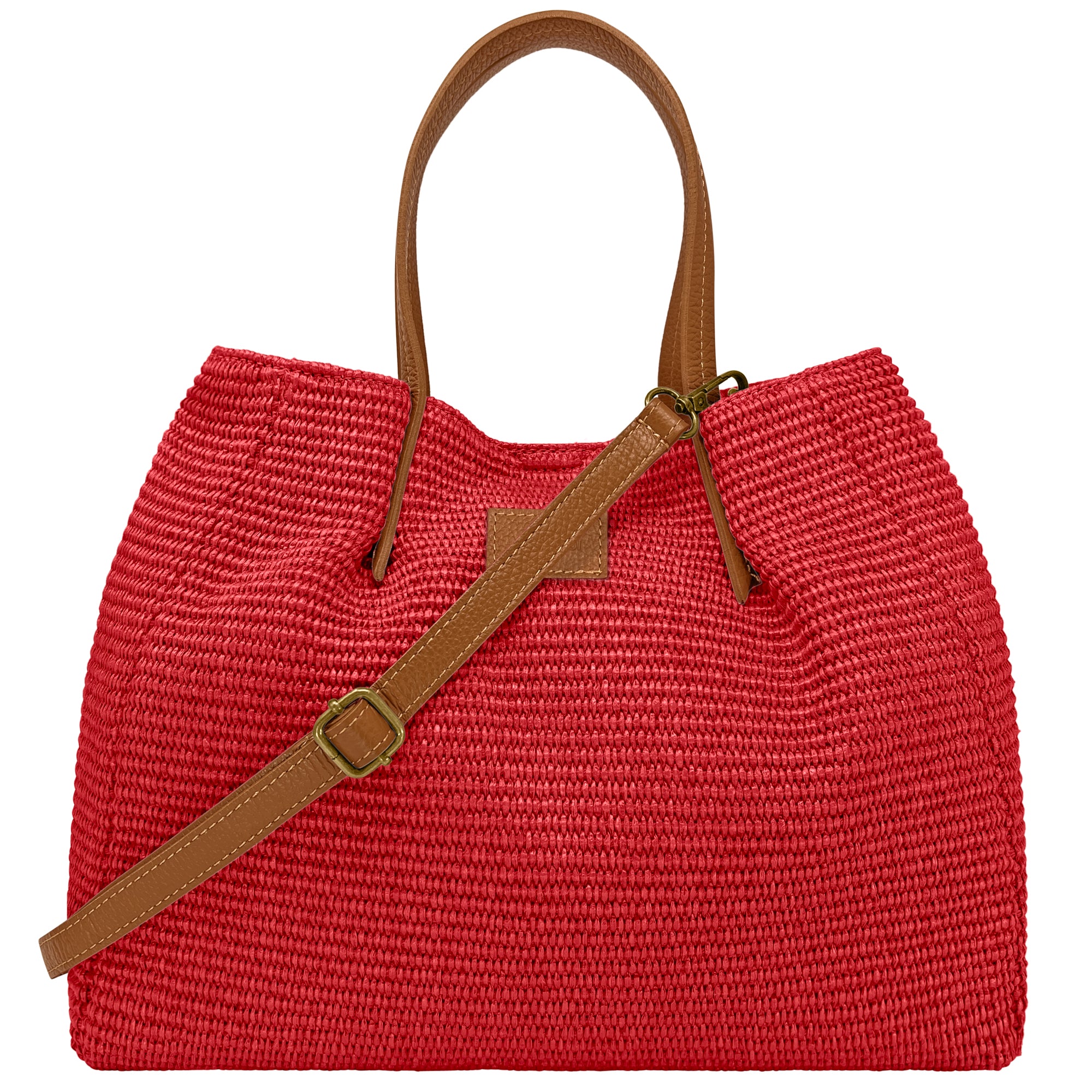 Borsa Donna a Mano con Tracolla, In Rafia e Vera Pelle, Made in Italy, Modello Lena
