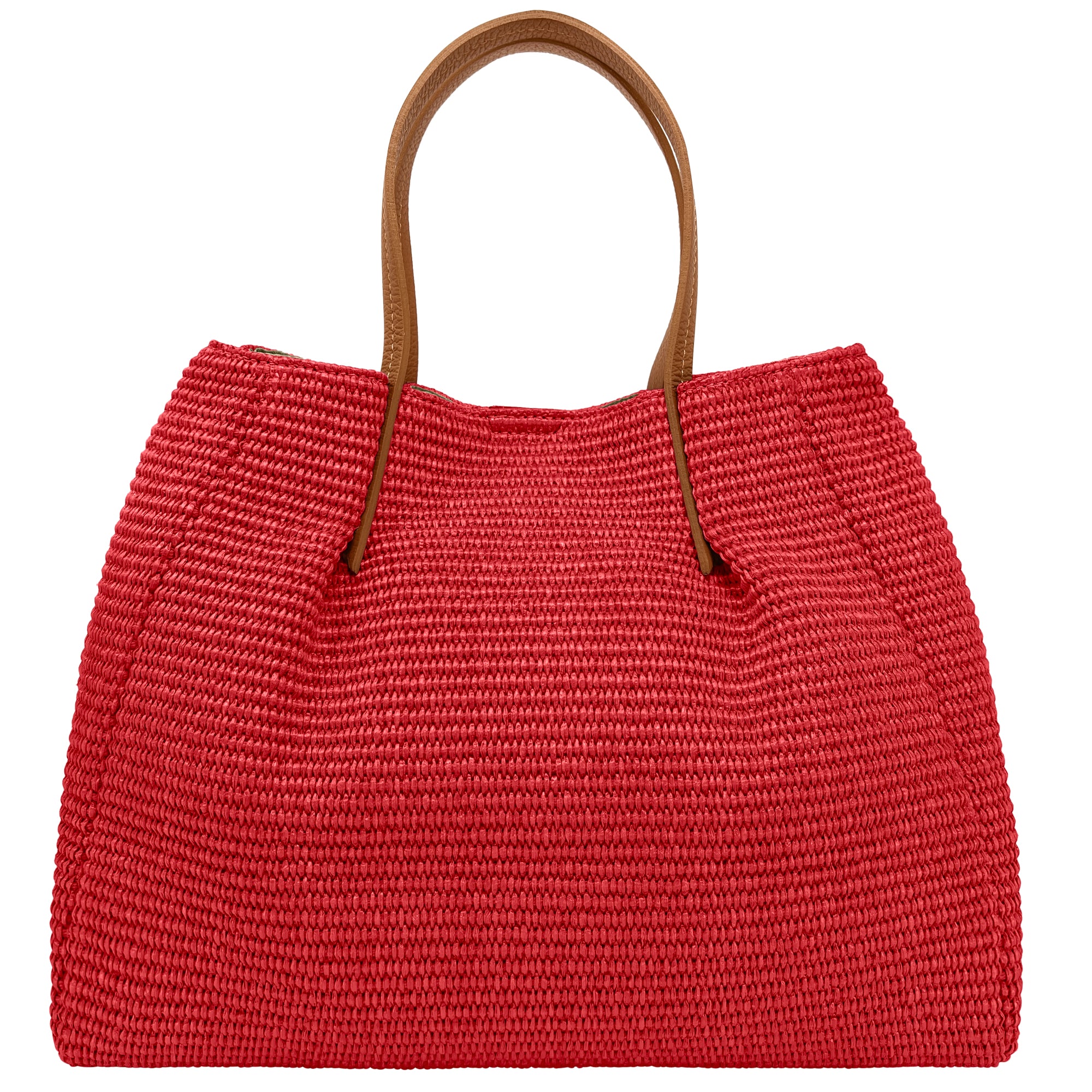 Borsa Donna a Mano con Tracolla, In Rafia e Vera Pelle, Made in Italy, Modello Lena