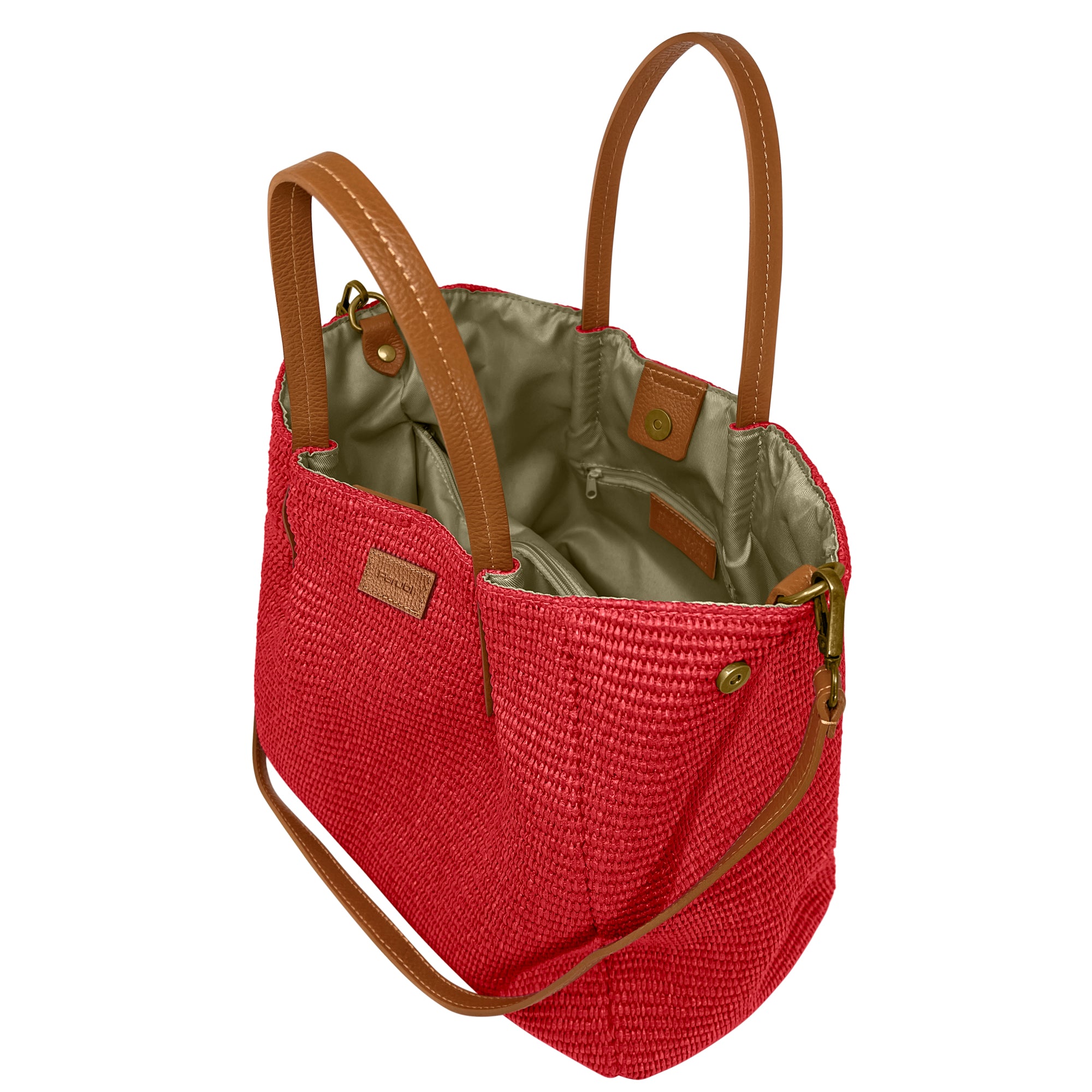 Borsa Donna a Mano con Tracolla, In Rafia e Vera Pelle, Made in Italy, Modello Lena