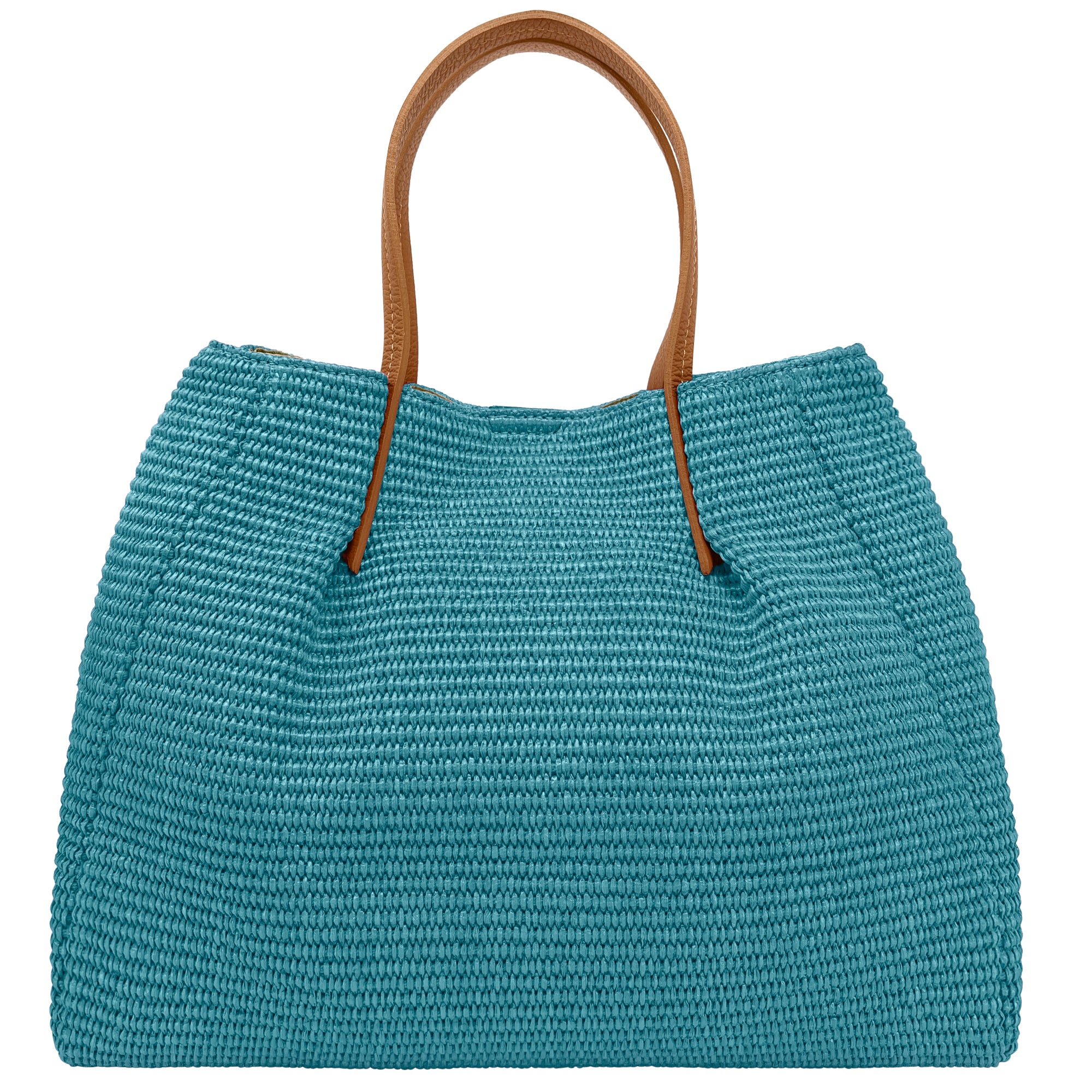 Borsa Donna a Mano con Tracolla, In Rafia e Vera Pelle, Made in Italy, Modello Lena