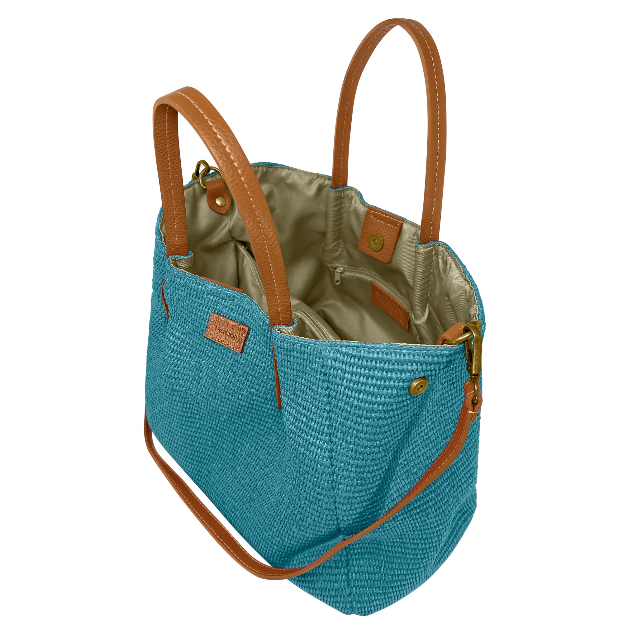 Borsa Donna a Mano con Tracolla, In Rafia e Vera Pelle, Made in Italy, Modello Lena