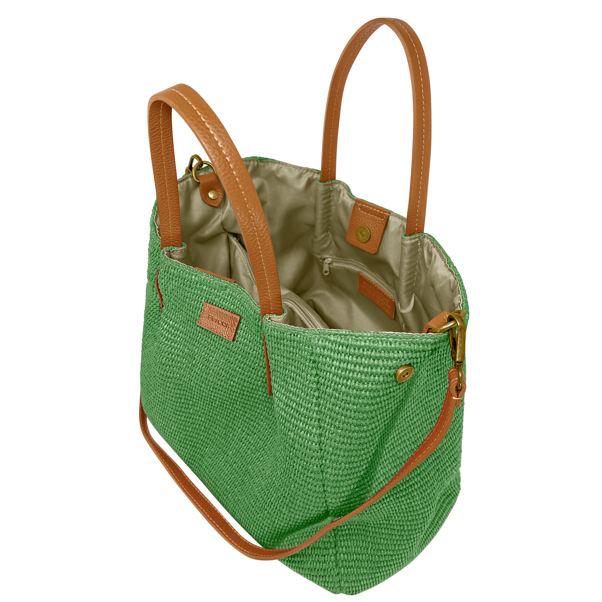 Borsa Donna a Mano con Tracolla, In Rafia e Vera Pelle, Made in Italy, Modello Lena