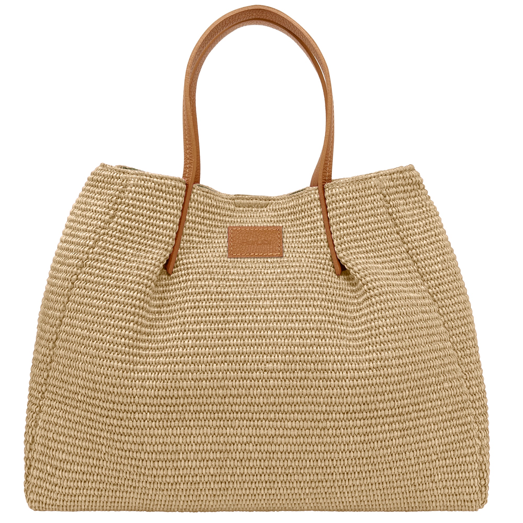 Borsa Donna a Mano con Tracolla, In Rafia e Vera Pelle, Made in Italy, Modello Lena