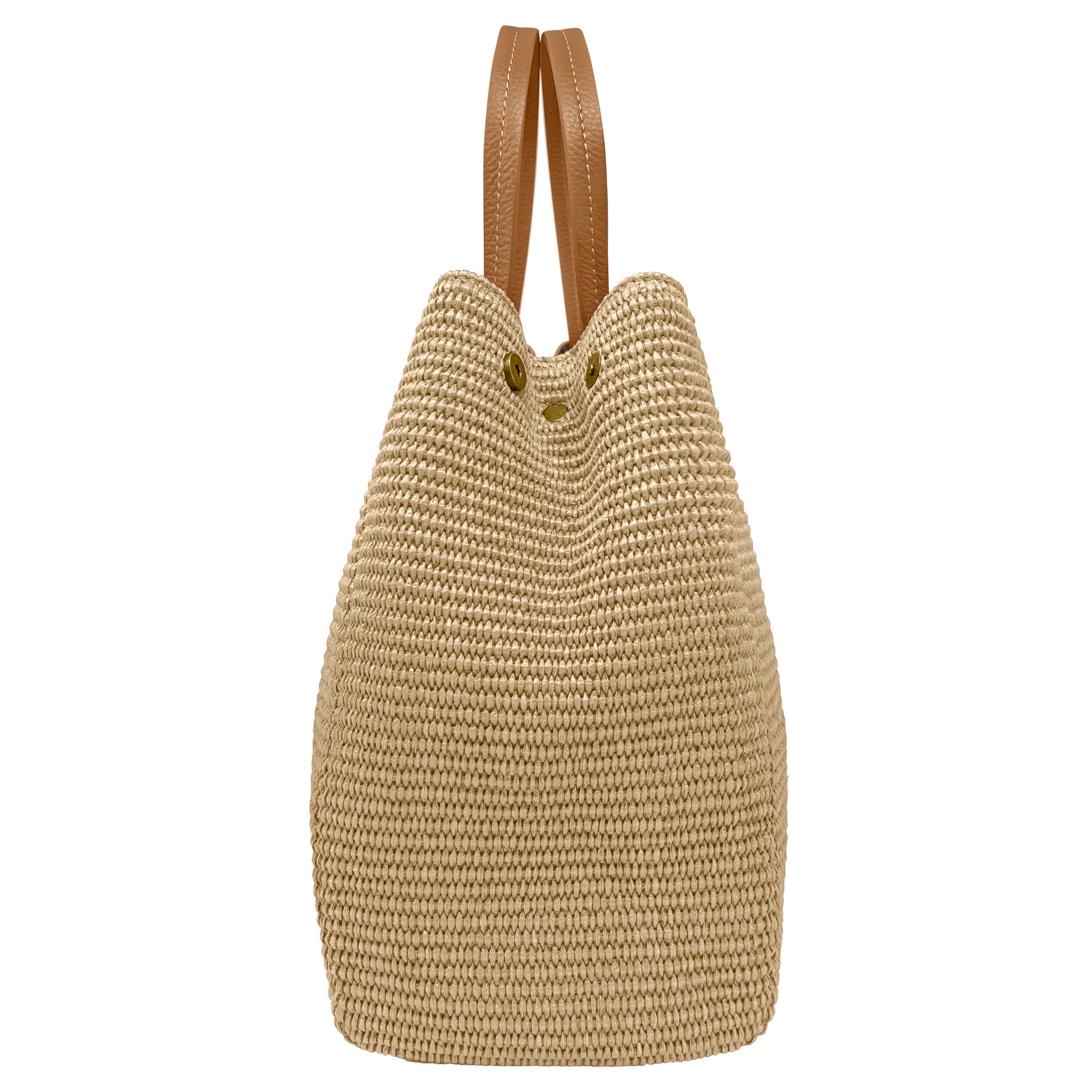 Borsa Donna a Mano con Tracolla, In Rafia e Vera Pelle, Made in Italy, Modello Lena