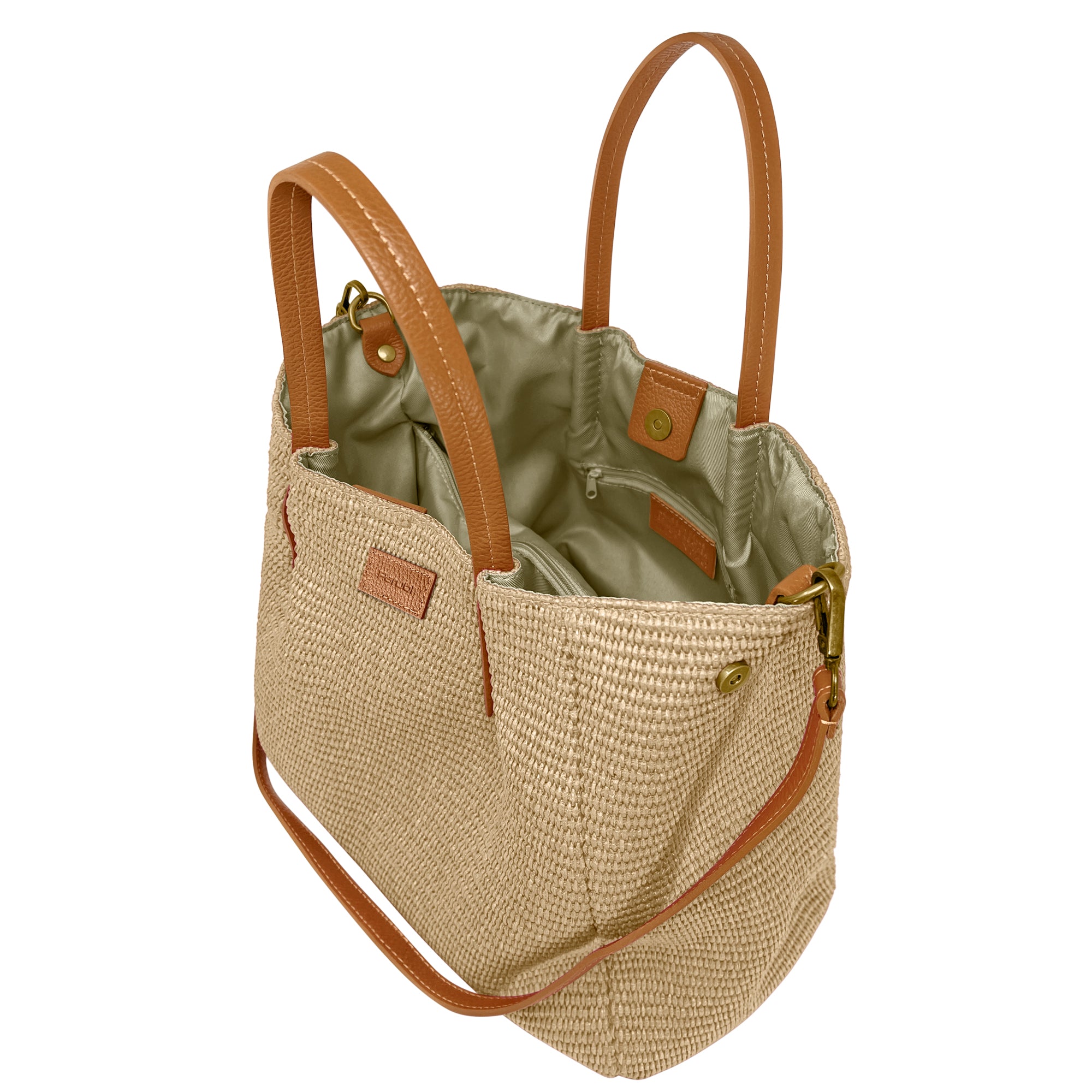 Borsa Donna a Mano con Tracolla, In Rafia e Vera Pelle, Made in Italy, Modello Lena