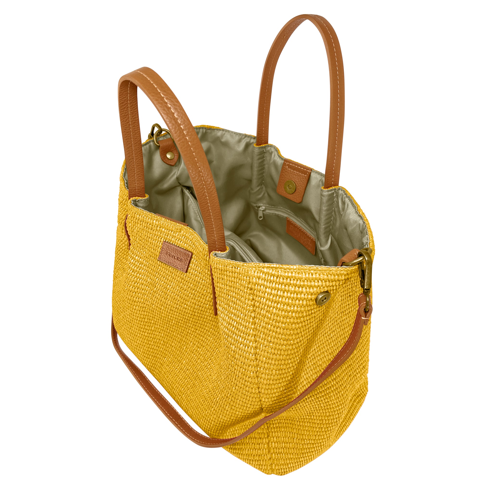 Borsa Donna a Mano con Tracolla, In Rafia e Vera Pelle, Made in Italy, Modello Lena