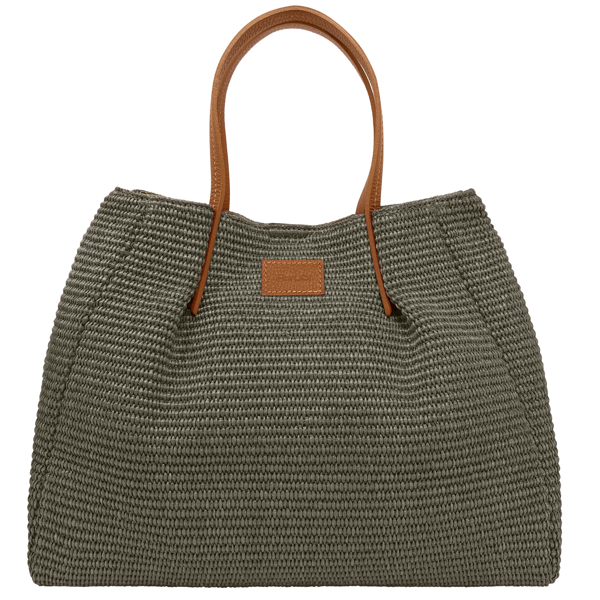 Borsa Donna a Mano con Tracolla, In Rafia e Vera Pelle, Made in Italy, Modello Lena Grigio