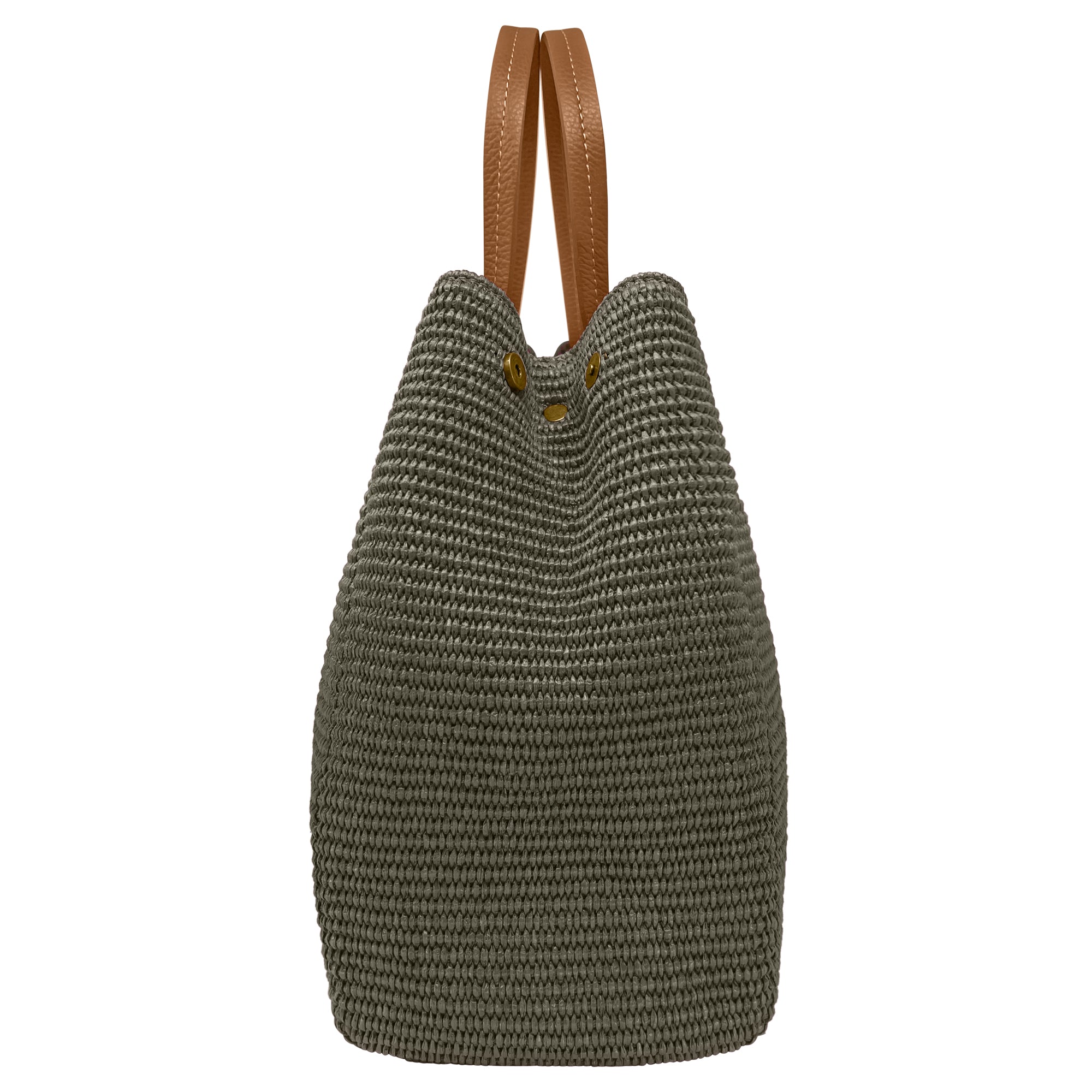 Borsa Donna a Mano con Tracolla, In Rafia e Vera Pelle, Made in Italy, Modello Lena