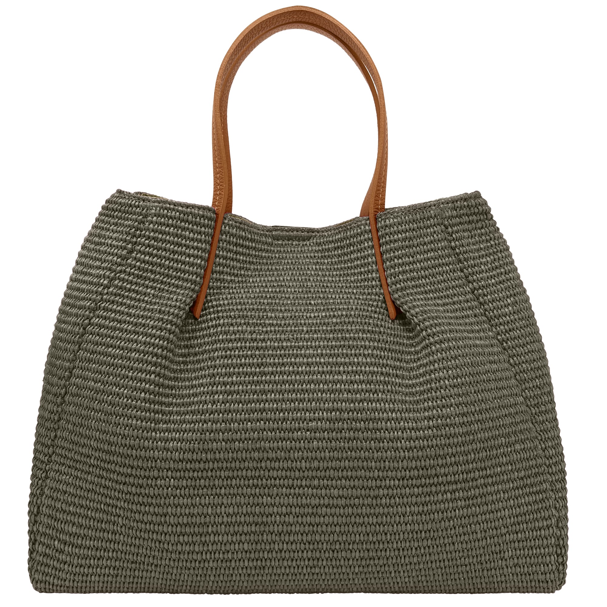 Borsa Donna a Mano con Tracolla, In Rafia e Vera Pelle, Made in Italy, Modello Lena