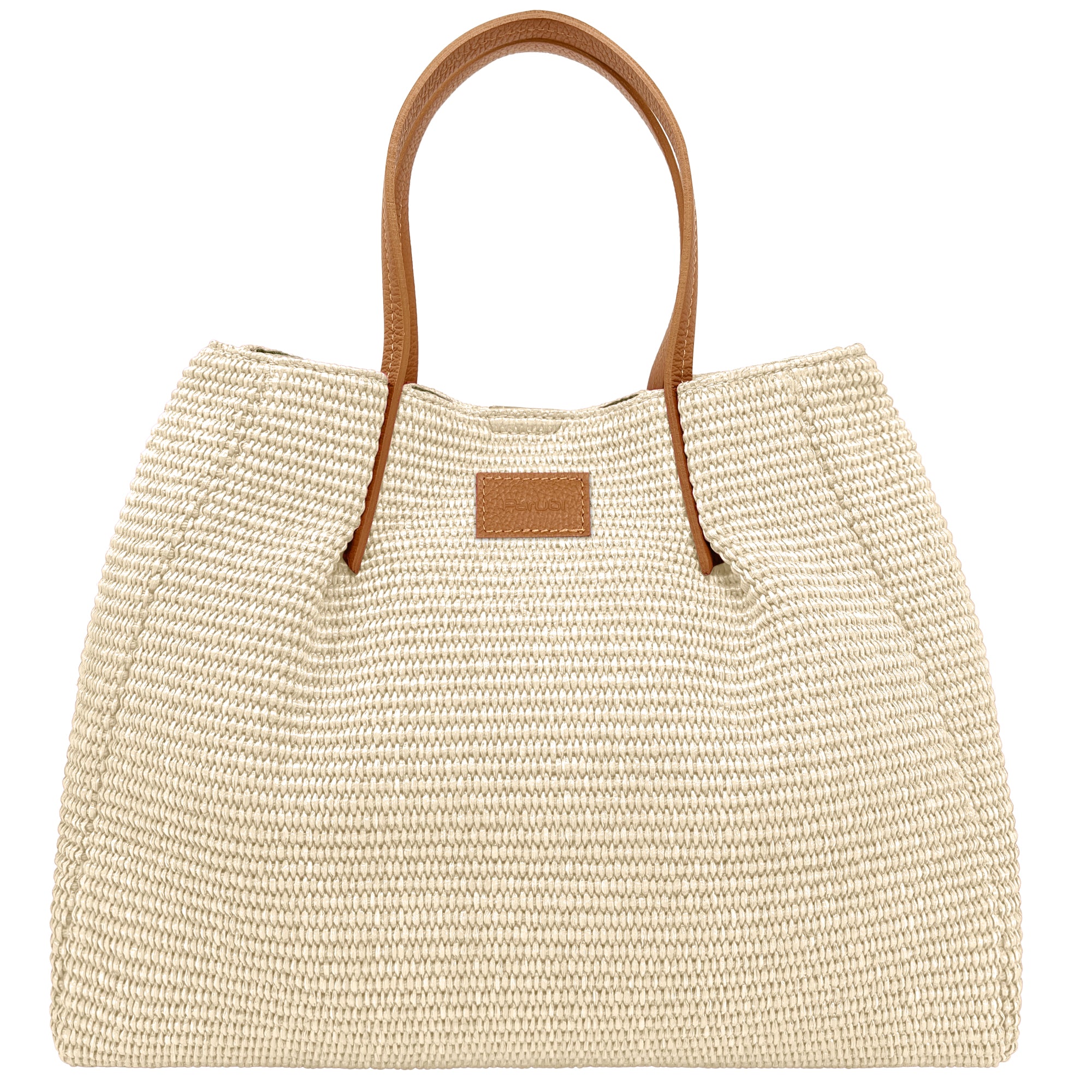 Borsa Donna a Mano con Tracolla, In Rafia e Vera Pelle, Made in Italy, Modello Lena Bianco