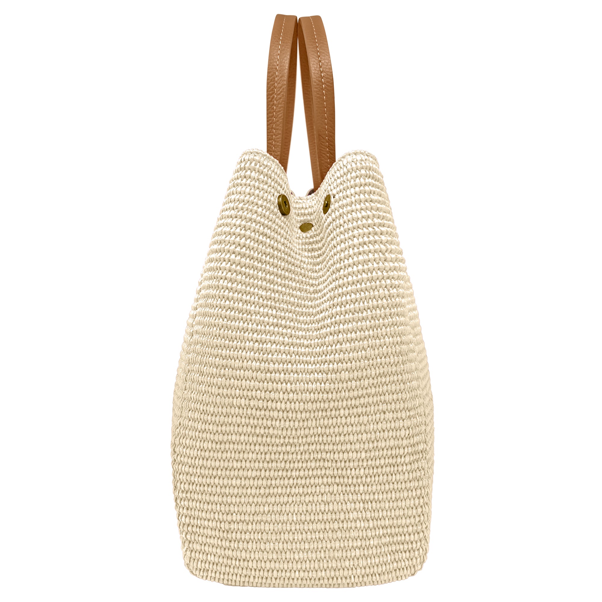 Borsa Donna a Mano con Tracolla, In Rafia e Vera Pelle, Made in Italy, Modello Lena