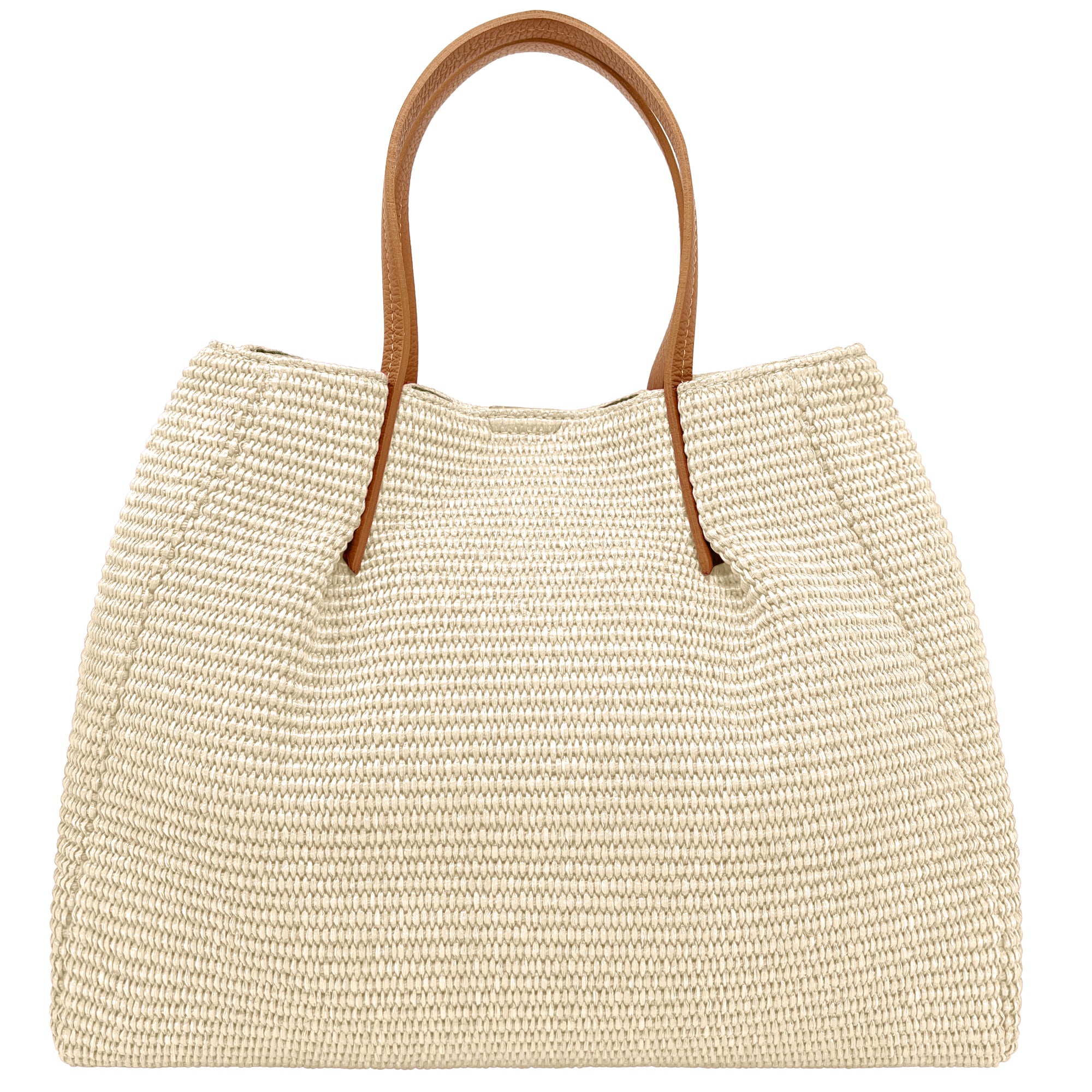 Borsa Donna a Mano con Tracolla, In Rafia e Vera Pelle, Made in Italy, Modello Lena