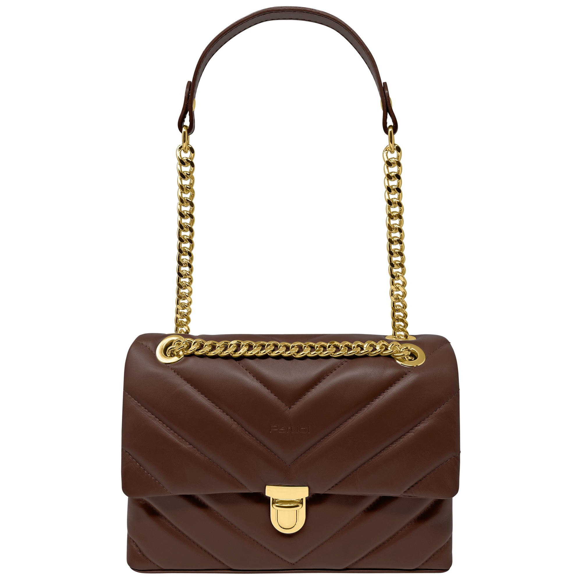 Borsa Donna a Tracolla e Spalla, In Vera Pelle Trapuntata, Made in Italy, Modello Elda Cioccolato