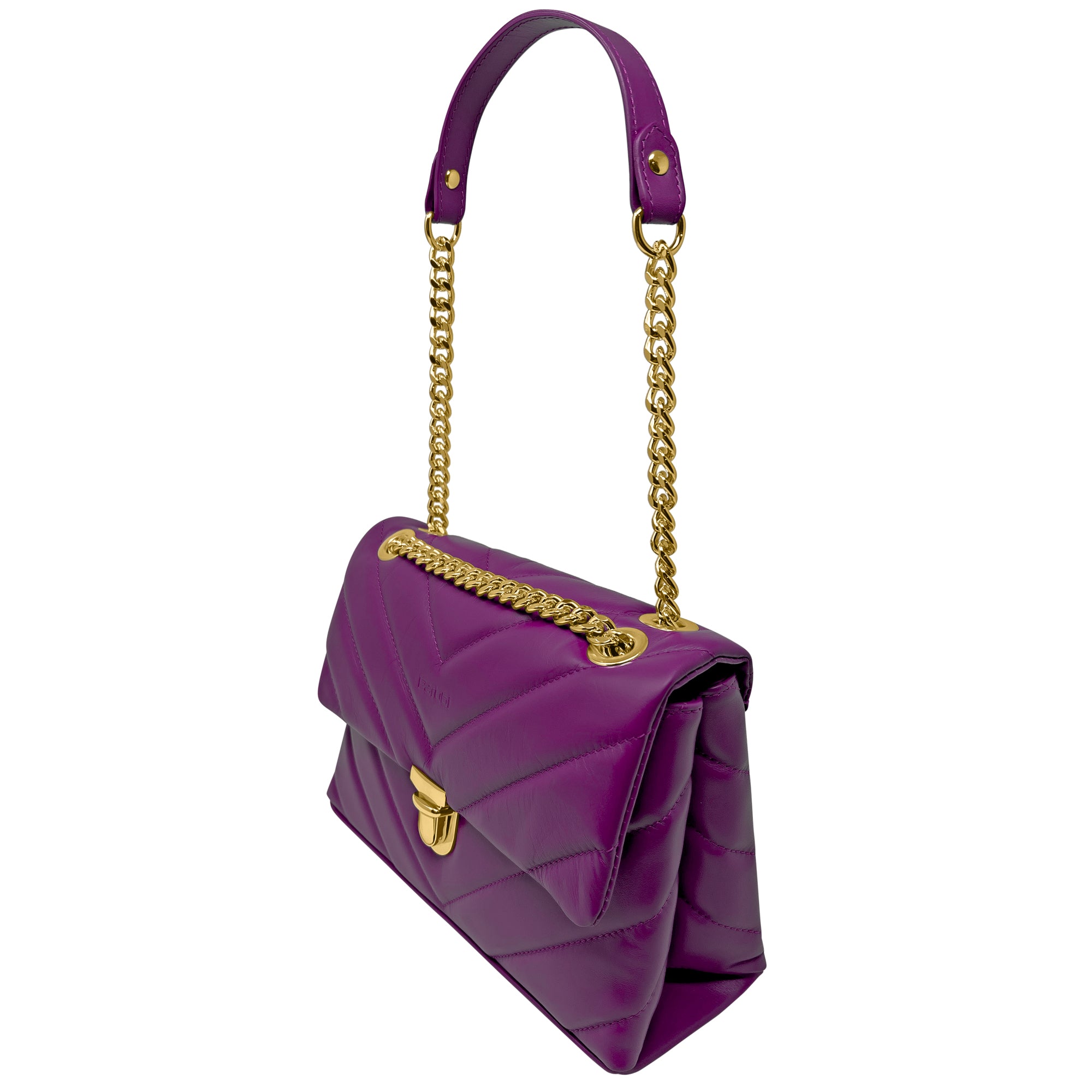 Borsa Donna a Spalla e Tracolla Viola, In Vera Pelle, Made in Italy, Elda