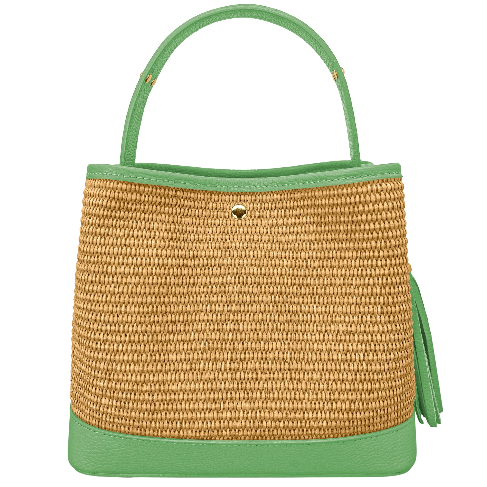 Borsa Secchiello Donna a Mano con Tracolla, In Vera Pelle e Rafia Naturale, Made in Italy, Modello Elide