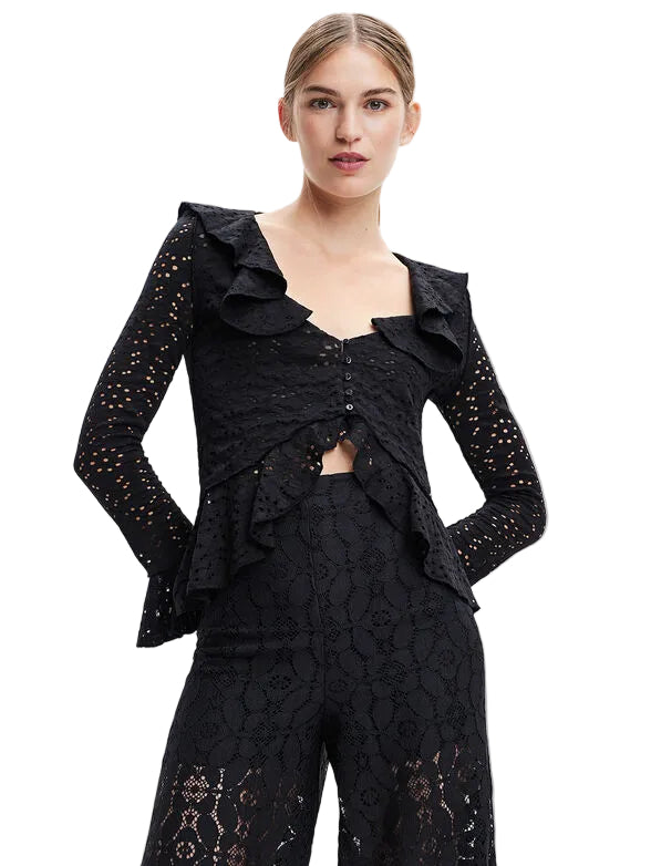 Desigual Camicia Maniche Lunghe Donna Nera Logo