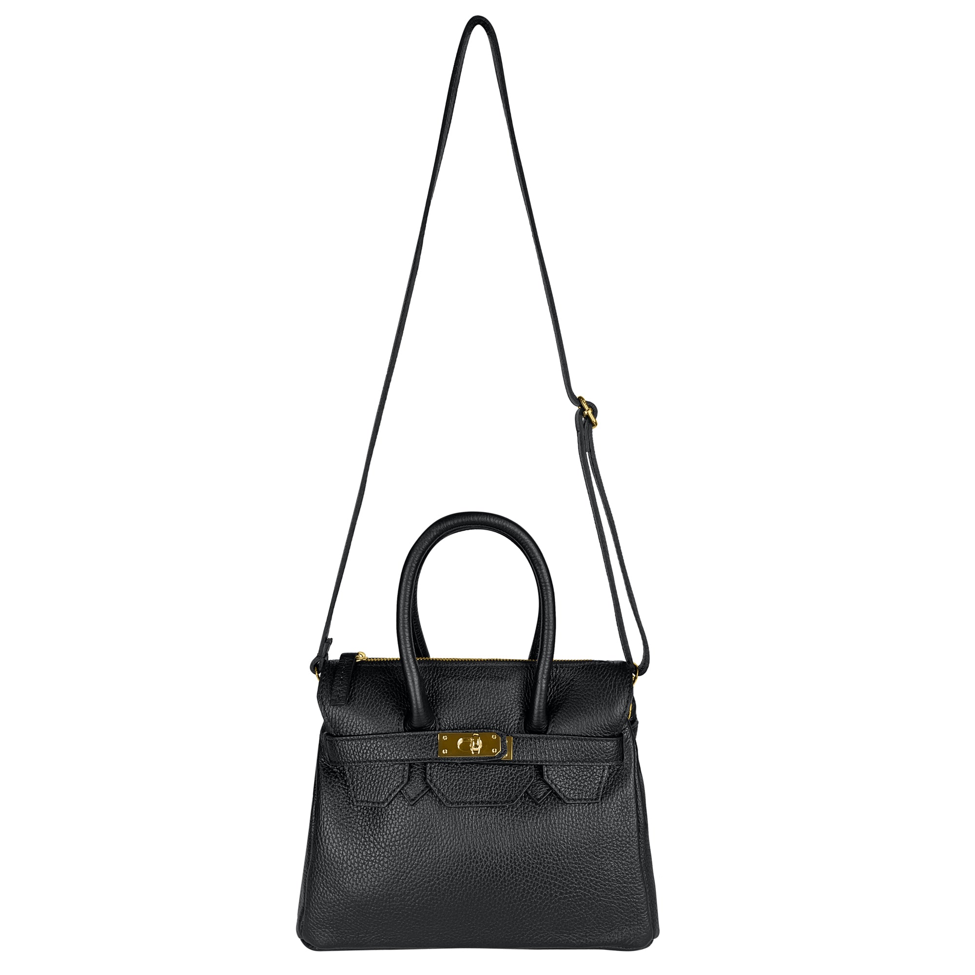Borsa Donna a Mano con Tracolla, In Vera Pelle, Made in Italy, Modello Diamante Mini