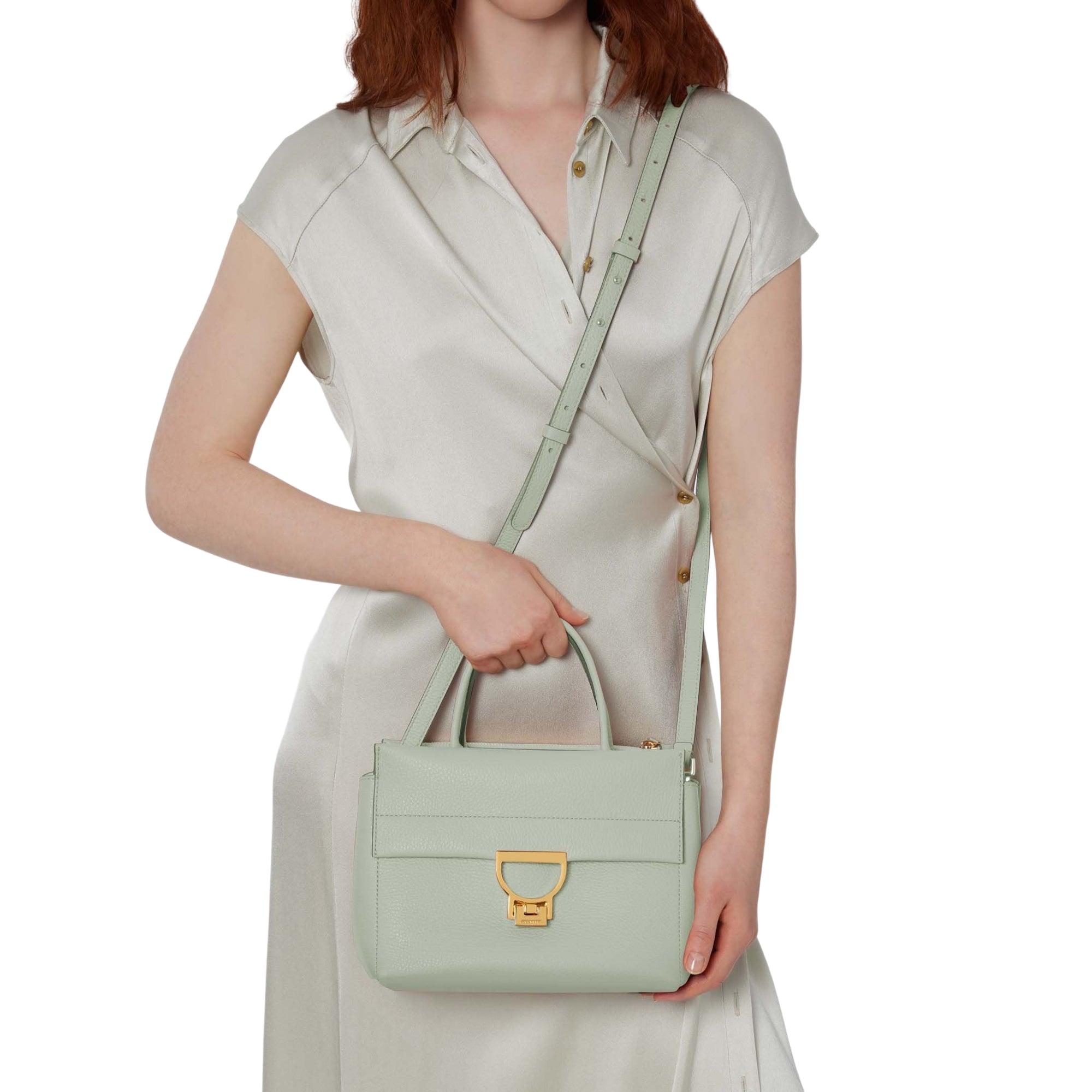 COCCINELLE Borsa Donna a Mano con Tracolla Verde, In Vera Pelle, Arlettis Medium