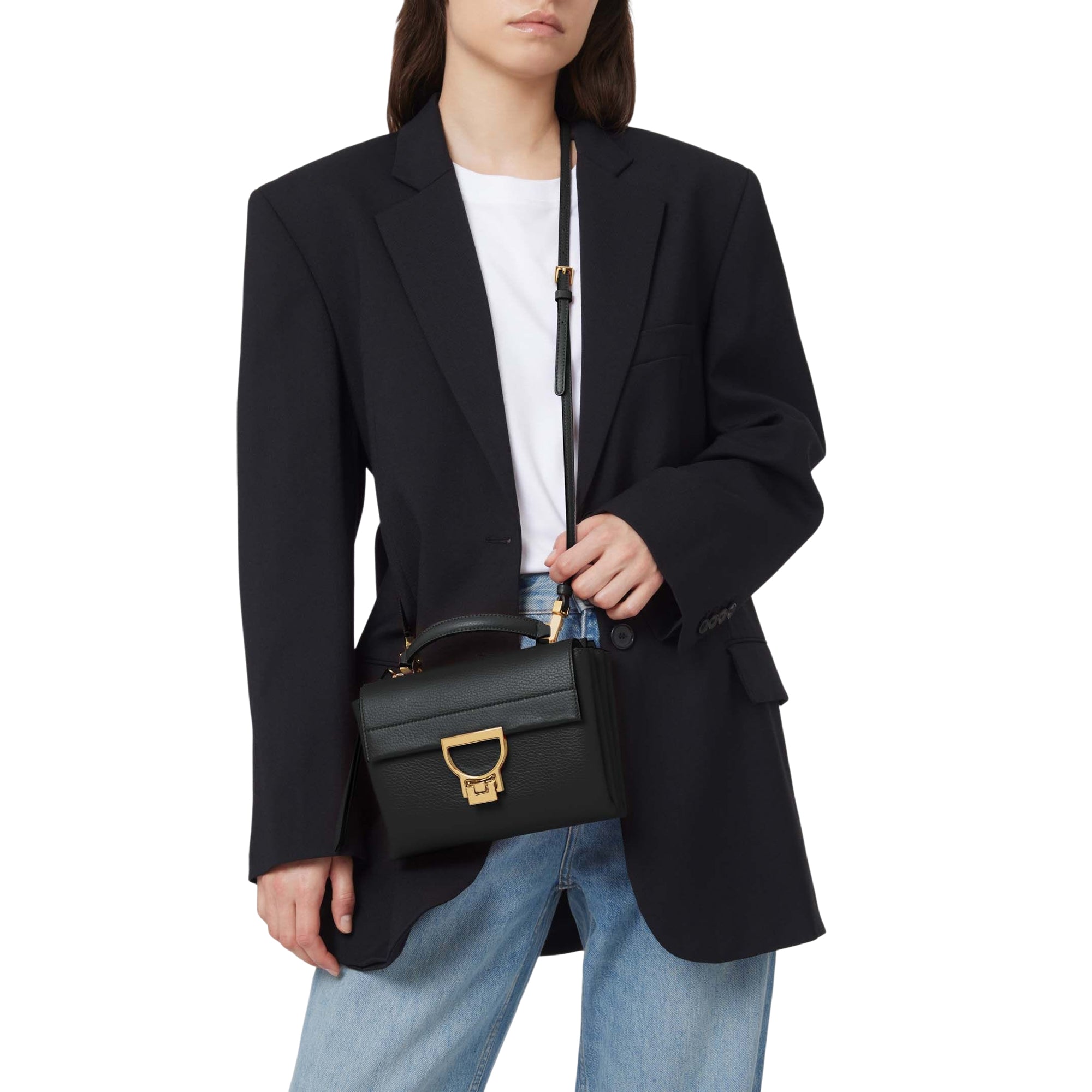 Sac à main pour femme Coccinelle avec bandoulière noire, en cuir véritable, Arlettis Small