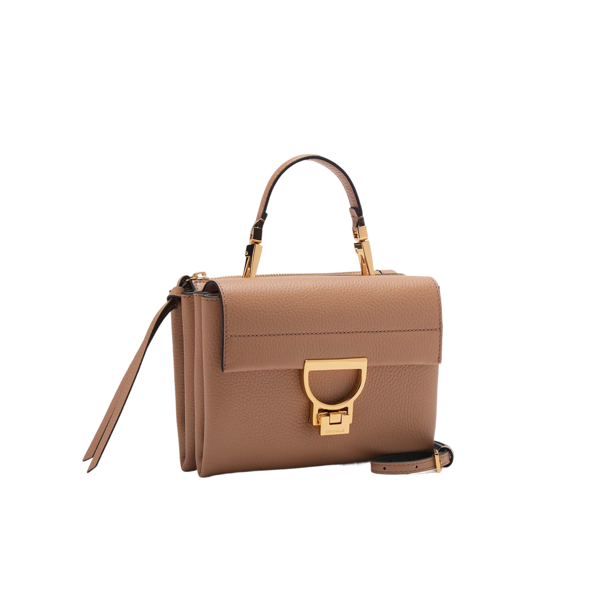 Sac à main pour femme avec bandoulière marron en cuir véritable, Arlettis Small par COCCINELLE